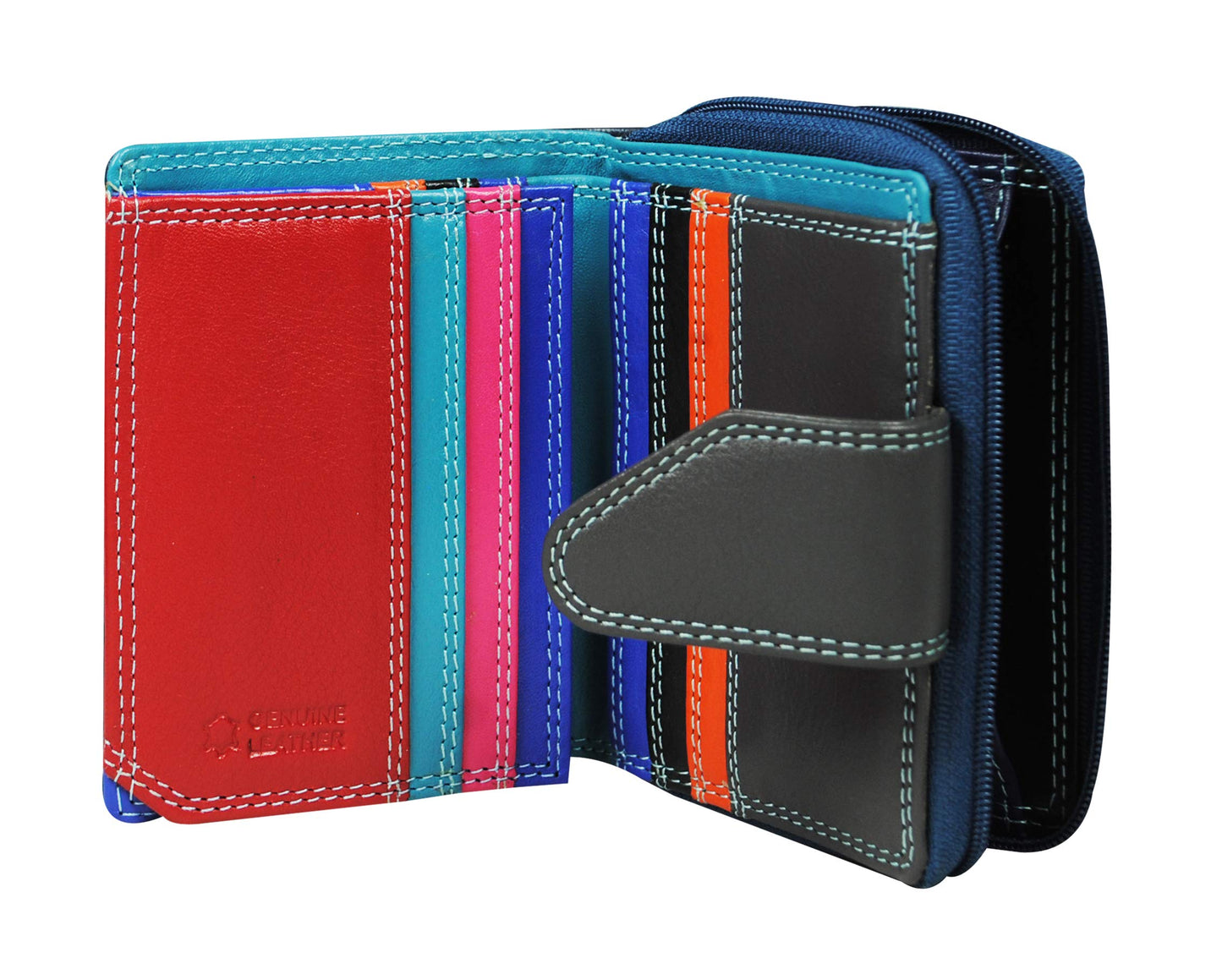 Calfnero Women Genuine Leather Wallet (Blue-Multi)
