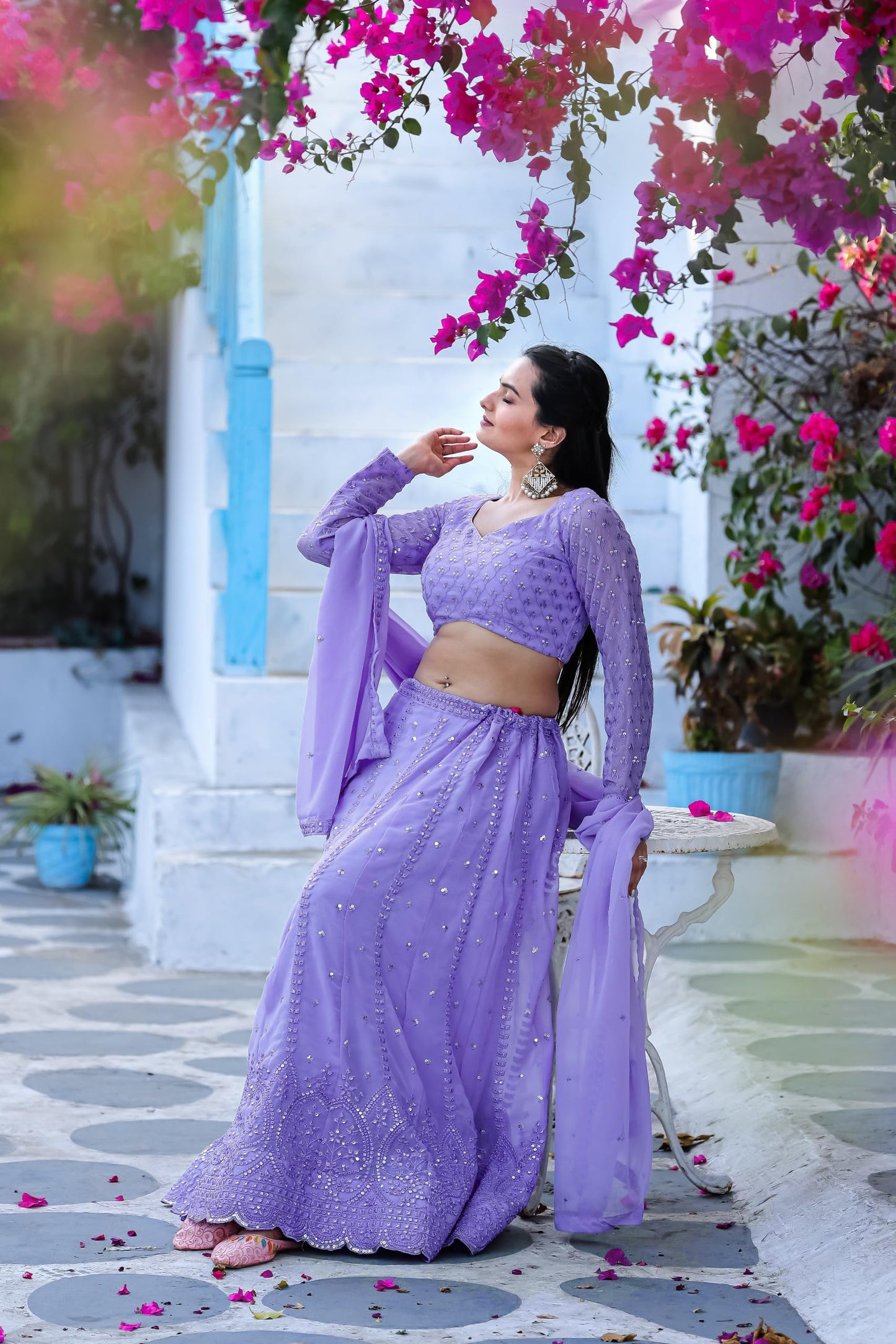 Fashion Basket Women's Georgette Semi-Stitched Lehenga Choli Set
