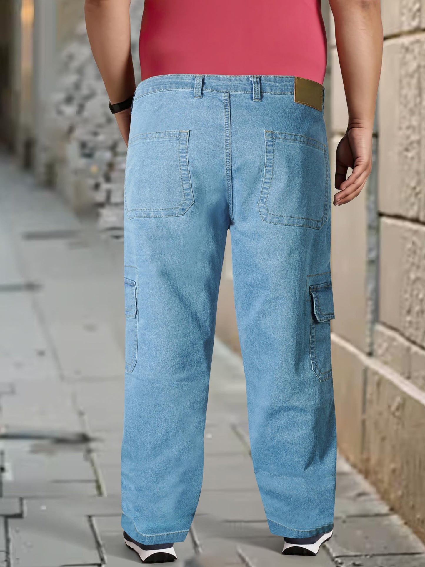 RIG BONE Men's Cargo Jeans Light Blue – Size 48 | Relaxed Plus Size Cotton Denim for Comfort