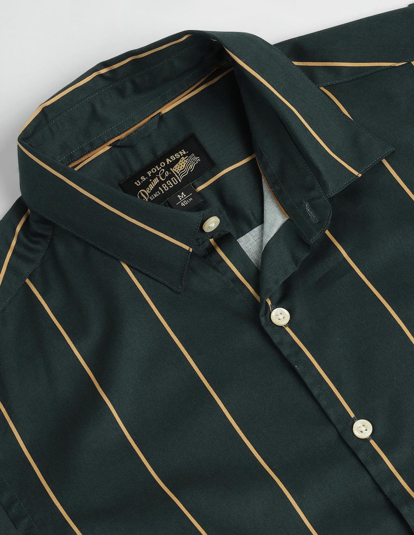 U.S. POLO ASSN. Men's Cotton Striped Slim Fit Shirt (UDSHT1142_Green, Large