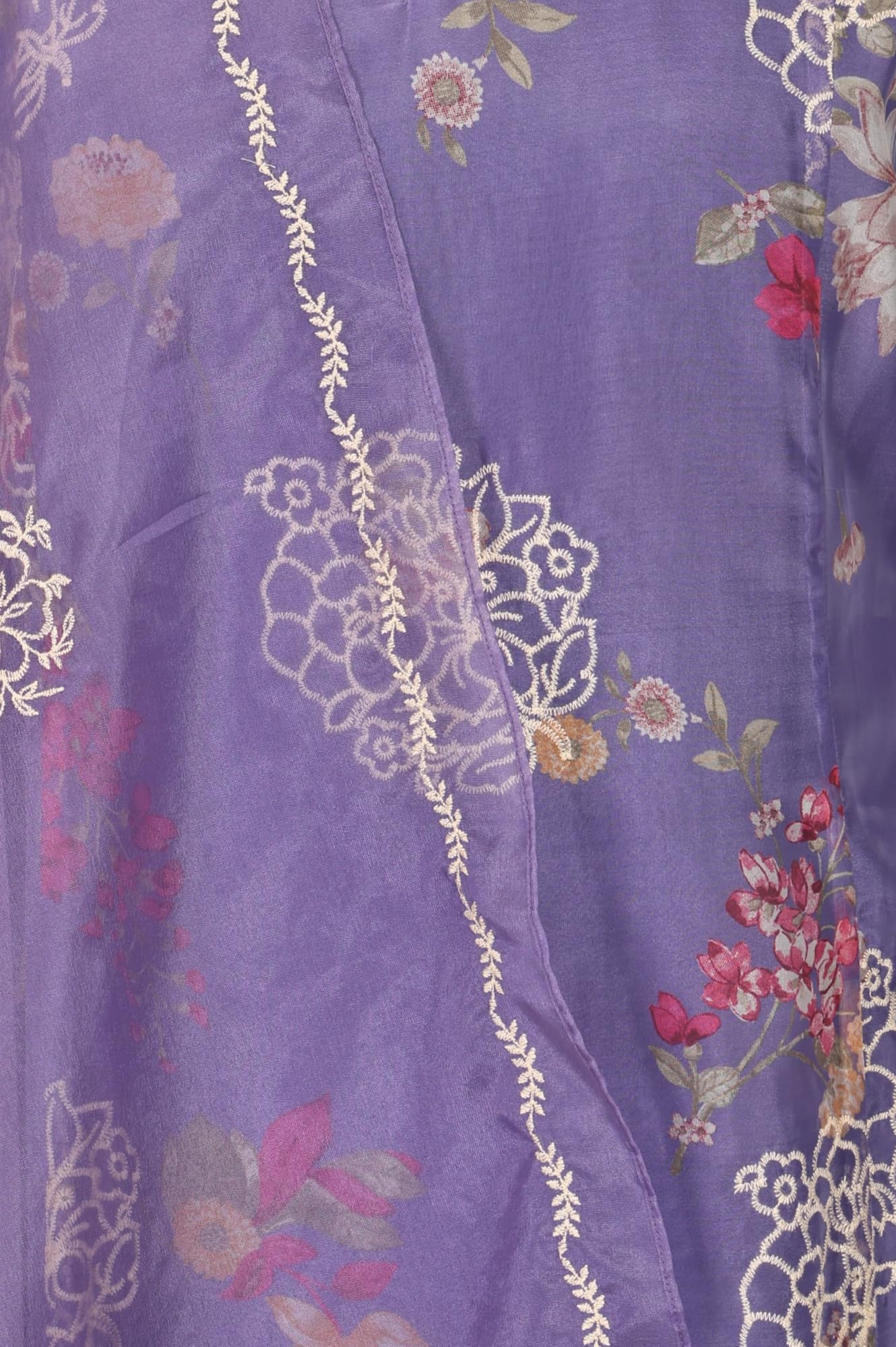 W for Woman Purple Thread Embroidered Organza Straight Kurta with Straight Pants and Dupatta Set - (WS13874-401170-3XL)