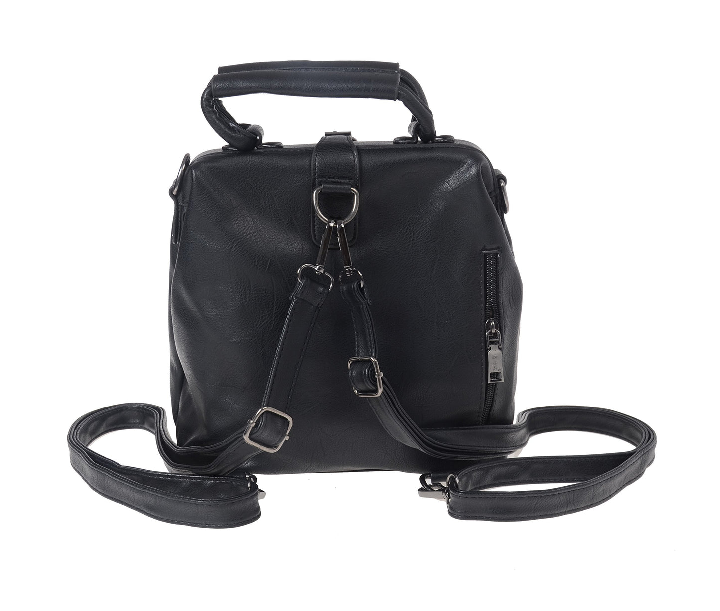 Artisan Crafted Leather Look Handbag Backpack/College Bag/Office Bag/Shoulder Bag (Black) with Removable Straps For Women/Girls