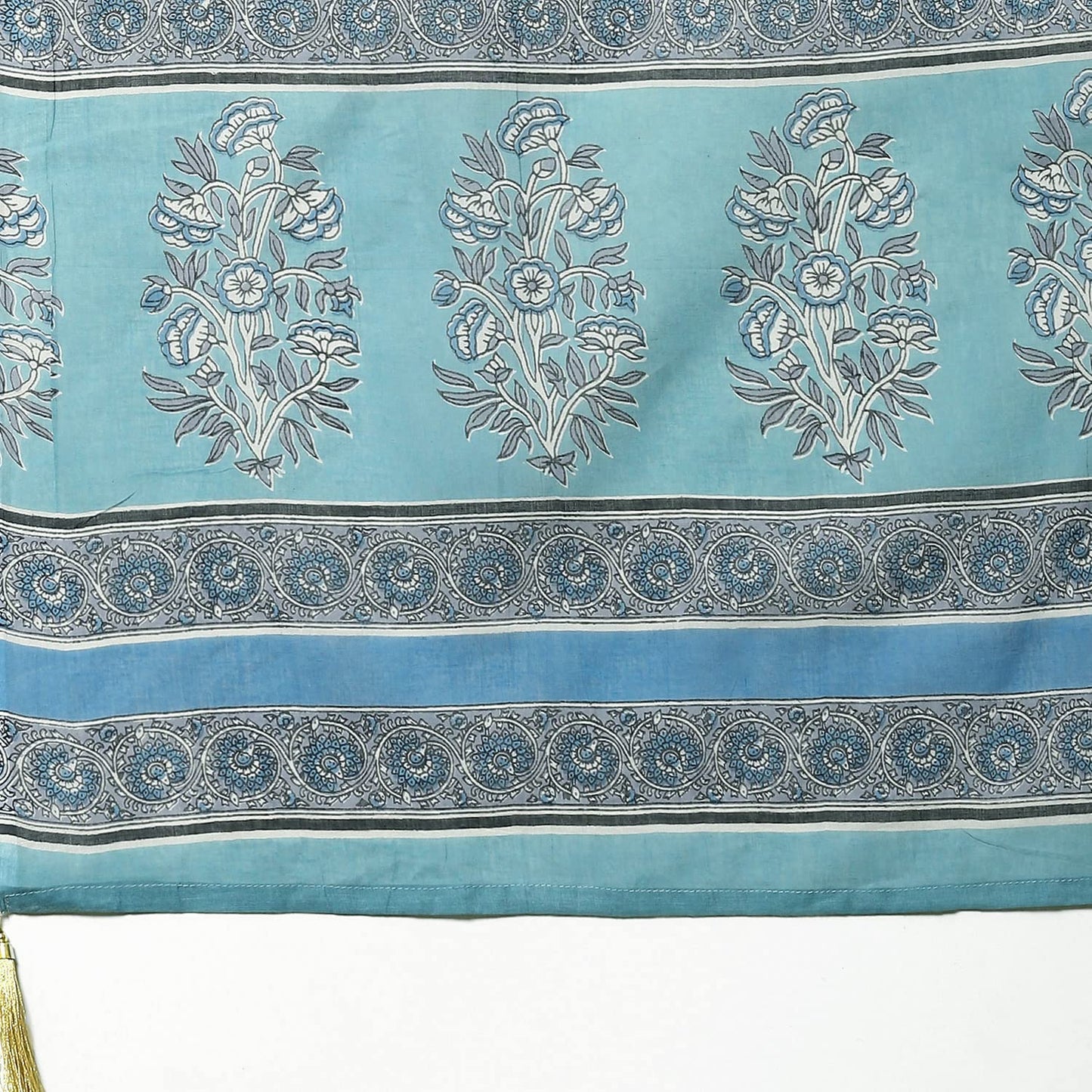 BIBA Women's Turquoise Cotton Hand Block Print Unstitched Suit Set