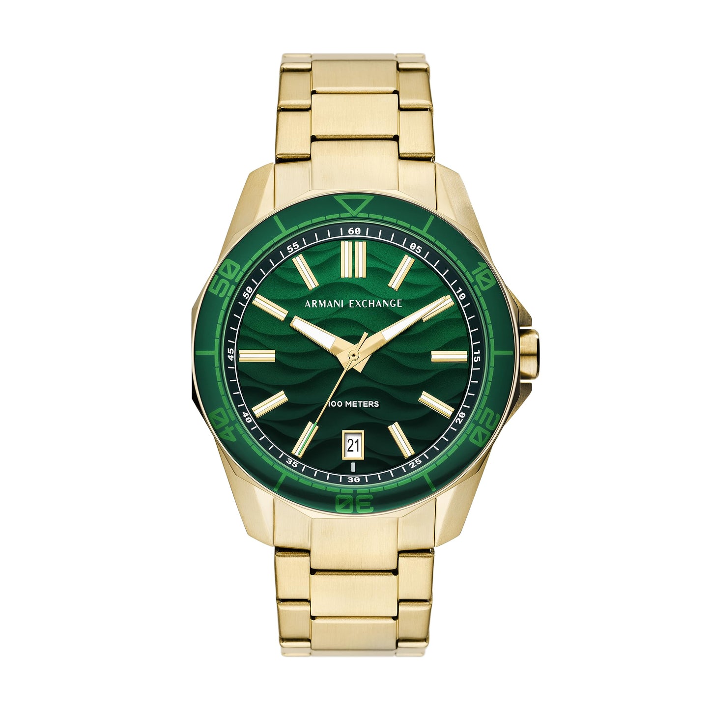 Armani Exchange Analog Green Dial Men's Watch-AX1951 Stainless Steel, Gold Strap