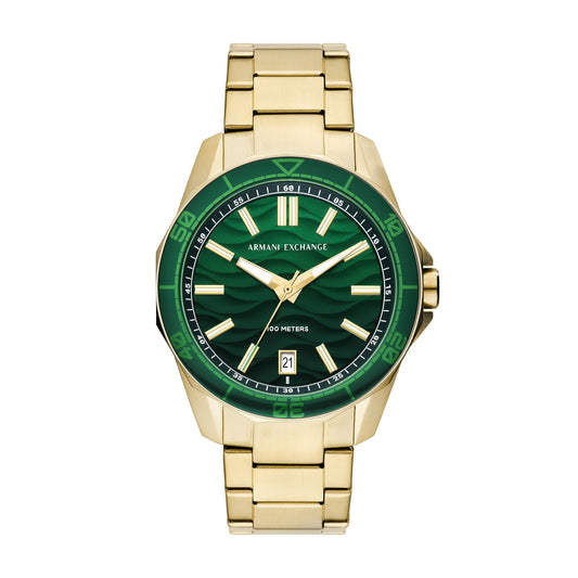 Armani Exchange Analog Green Dial Men's Watch-AX1951 Stainless Steel, Gold Strap