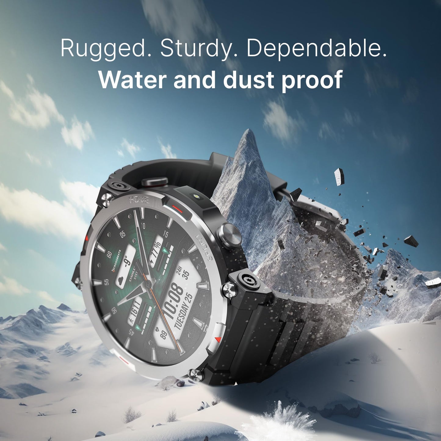 CrossBeats Everest 2.0 2025 Smart Watch for Men 1.43" True AMOLED, Always ON Display Bluetooth Calling Rugged Outdoor with Flash Light Upto 15 Days Battery Life Smartwatch 100+ Sports Mode