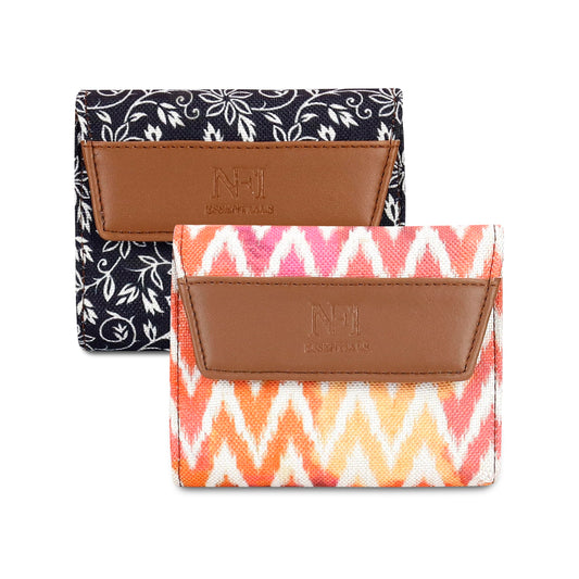 NFI essentials Pack of 2 Small Wallet for Women, Handmade Trifold Mini Wallet for Girls, Vegan Leather & Jute Purse for Female, Card Cash Coin Holder Purse