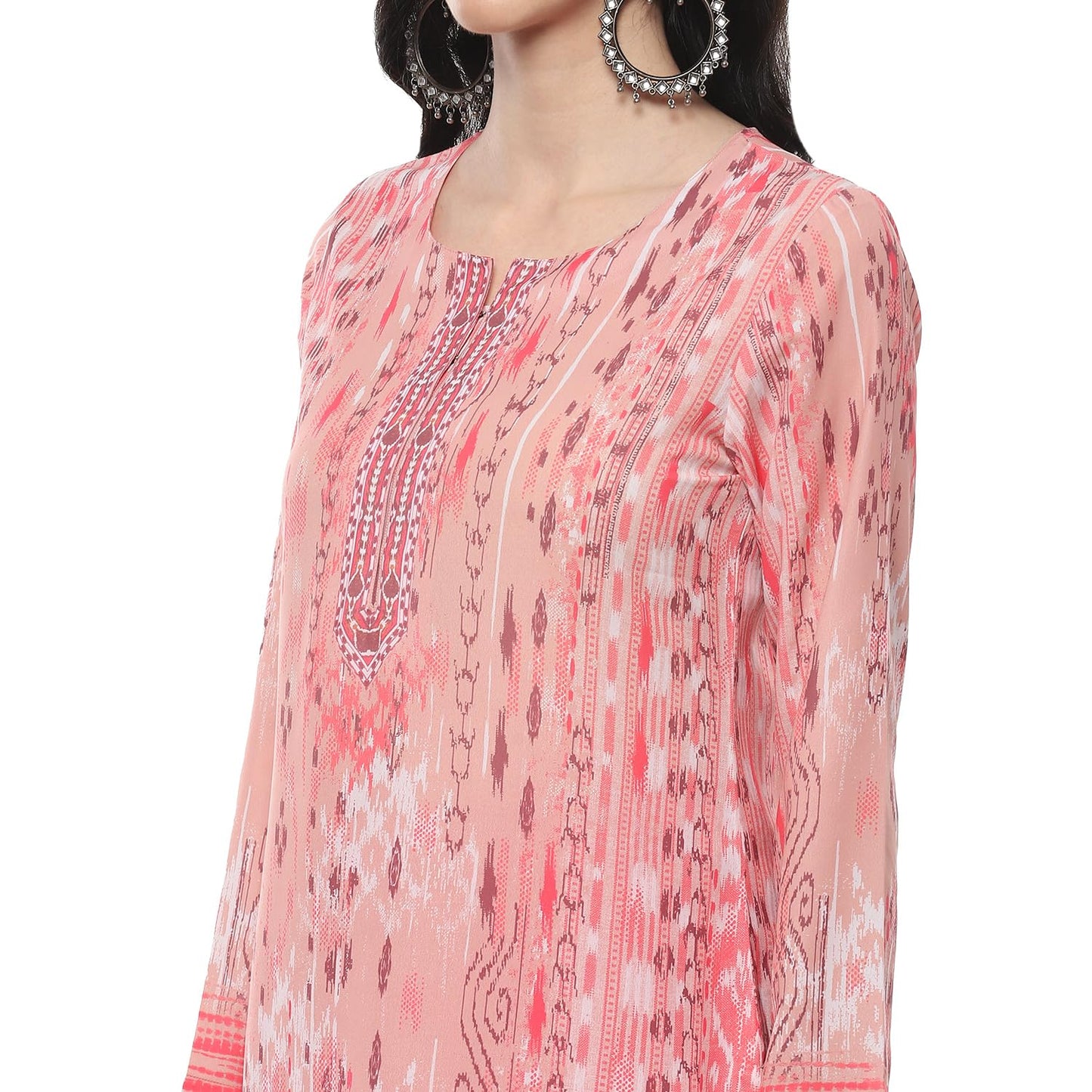 BIBA Women Printed Straight Mix and Match(Crepe KURTI20370_Pink_34)