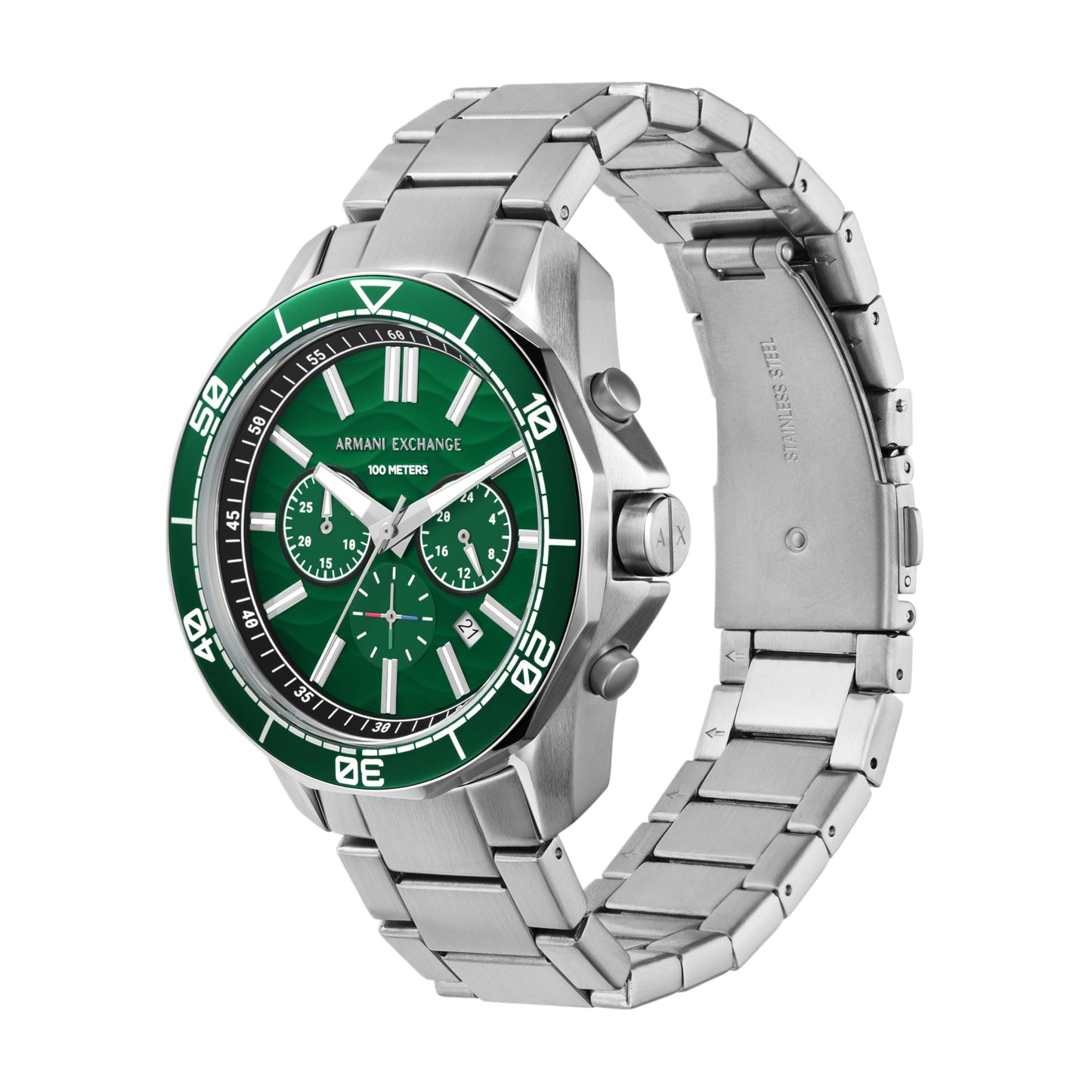 Armani Exchange Stainless Steel Analog Green Dial Men Watch-Ax1957, Silver Band