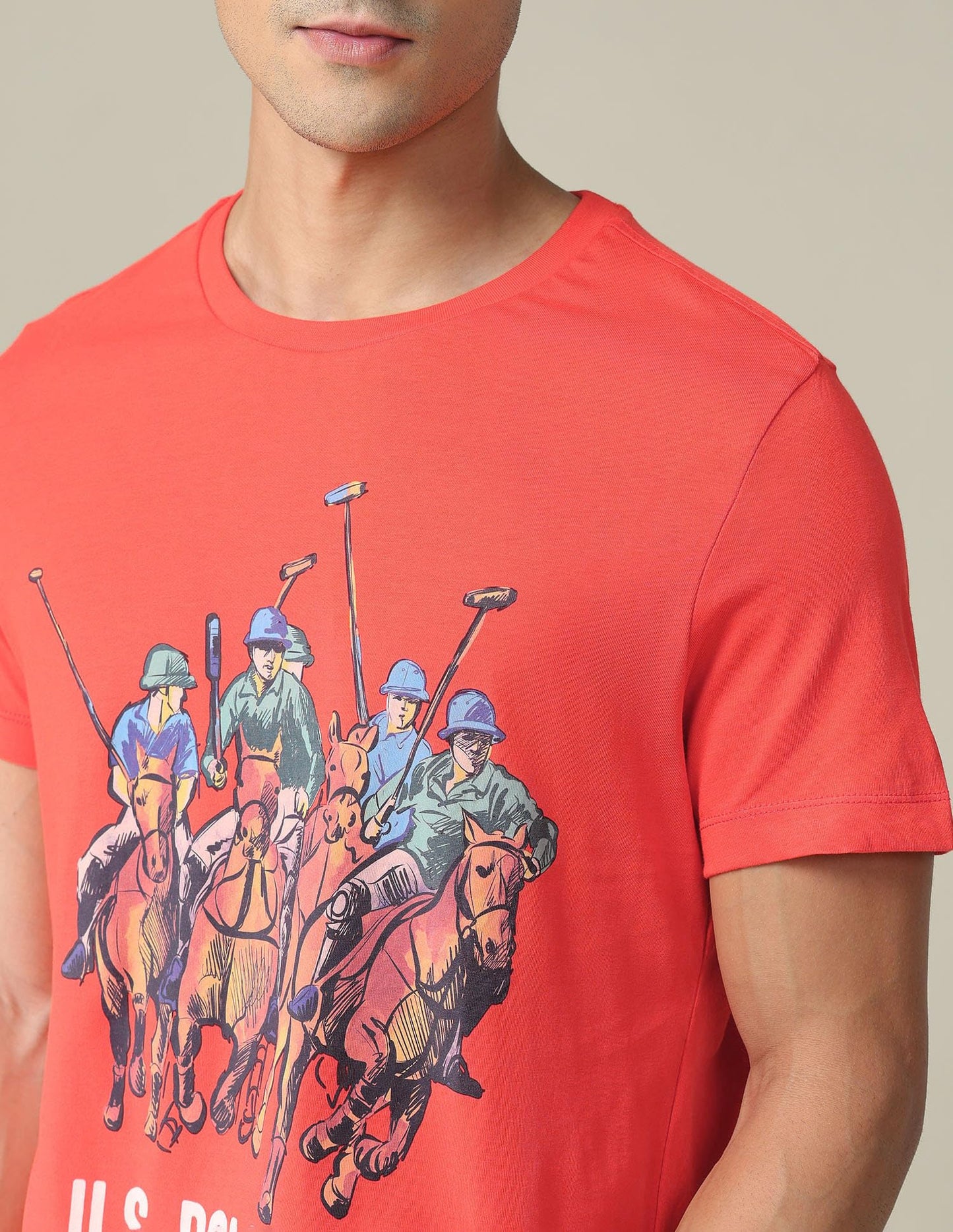 U.S. POLO ASSN. Brand Printed Cotton T-Shirts for Men - Slim Fit, Half Sleeves Mens Casual T Shirts Red