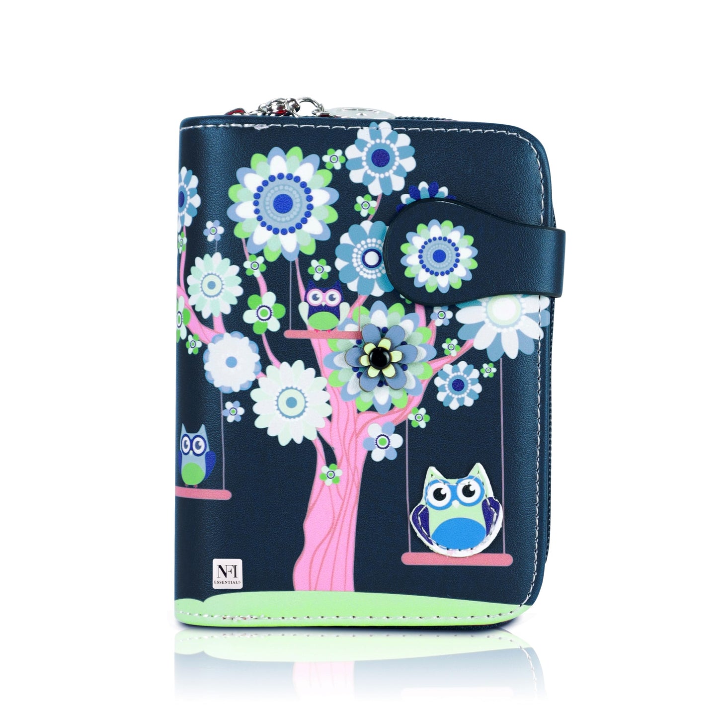 NFI essentials Small Wallet for Women, PU Leather Printed Mini Wallet for Girls, Zipper Credit Card Holder Organizer Coin Purse for Girls (Dark Grey)