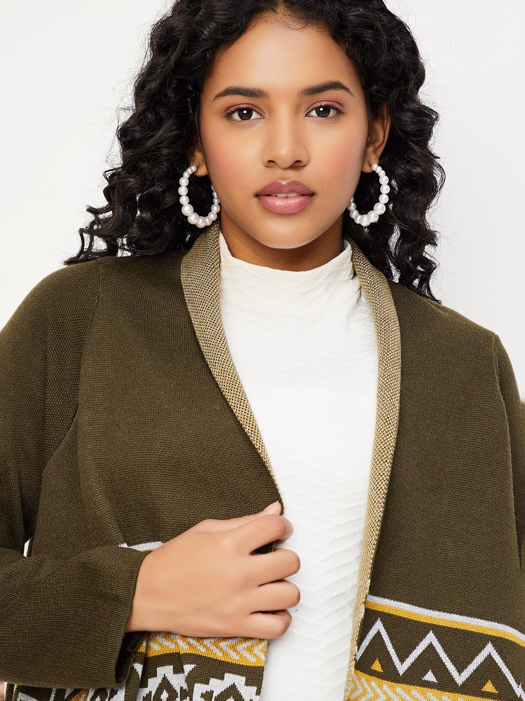 Max Women Argyle Waterfall Shrug (SRG34005OLIVE Green)_M