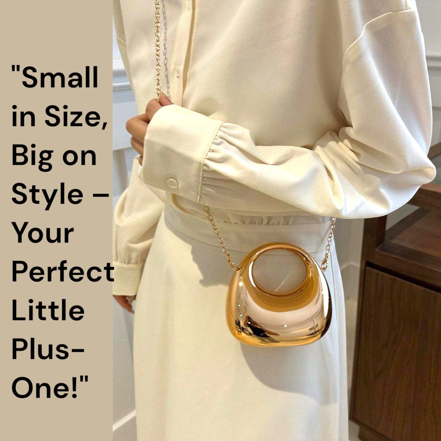 MOON -shaped Acrylic Women's Crossbody Sling Bag – Gold-tone Pleated Metallic Mini Clutch Purse, Fashion Versatile Shoulder Evening Handbag , Ladies Lipstick Case, Affordable Gift For Girls (GOLDEN)