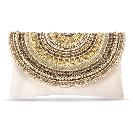 Peora Clutch Purses for Women Wedding Handmade Evening Handbags Party Bridal Clutch (C12CRM) Cream