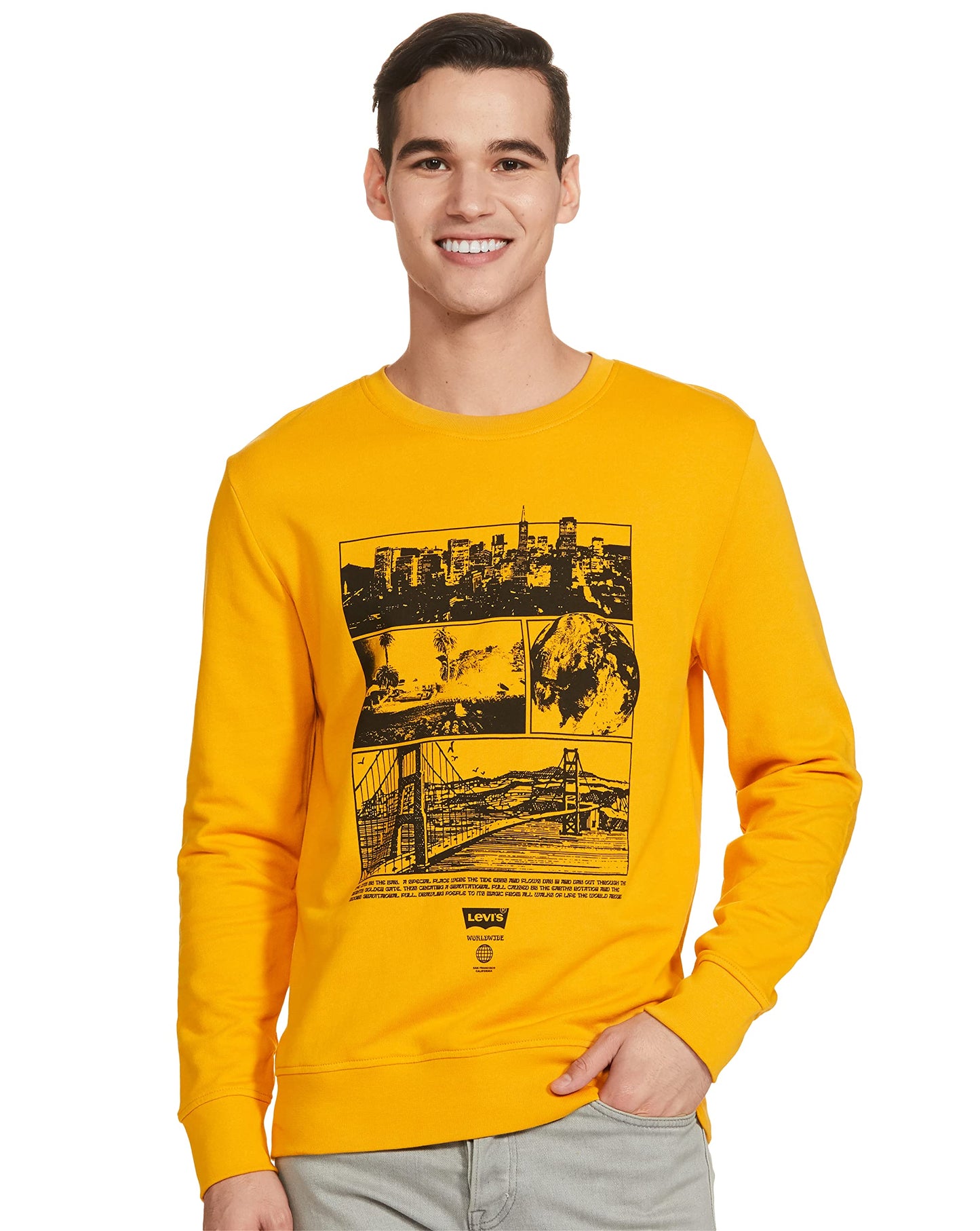 Levi's Men's Cotton Crew Neck Regular Fit Sweatshirt (59638-0163_Goldenrod Yellow_Large)