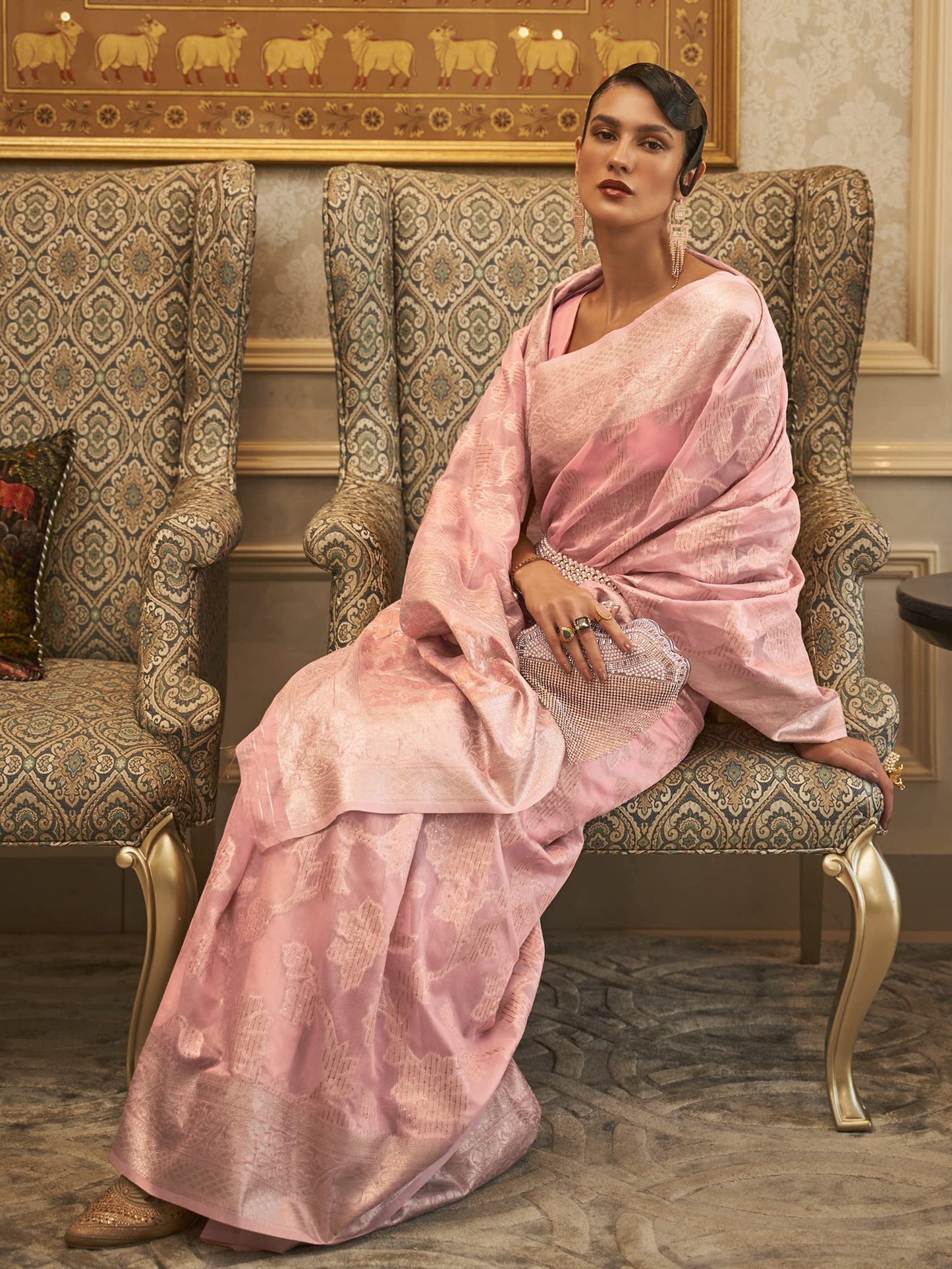 AKHILAM Women's Embroidered Modal Saree With Unstitched Blouse Piece (Pink_KYMA254004)