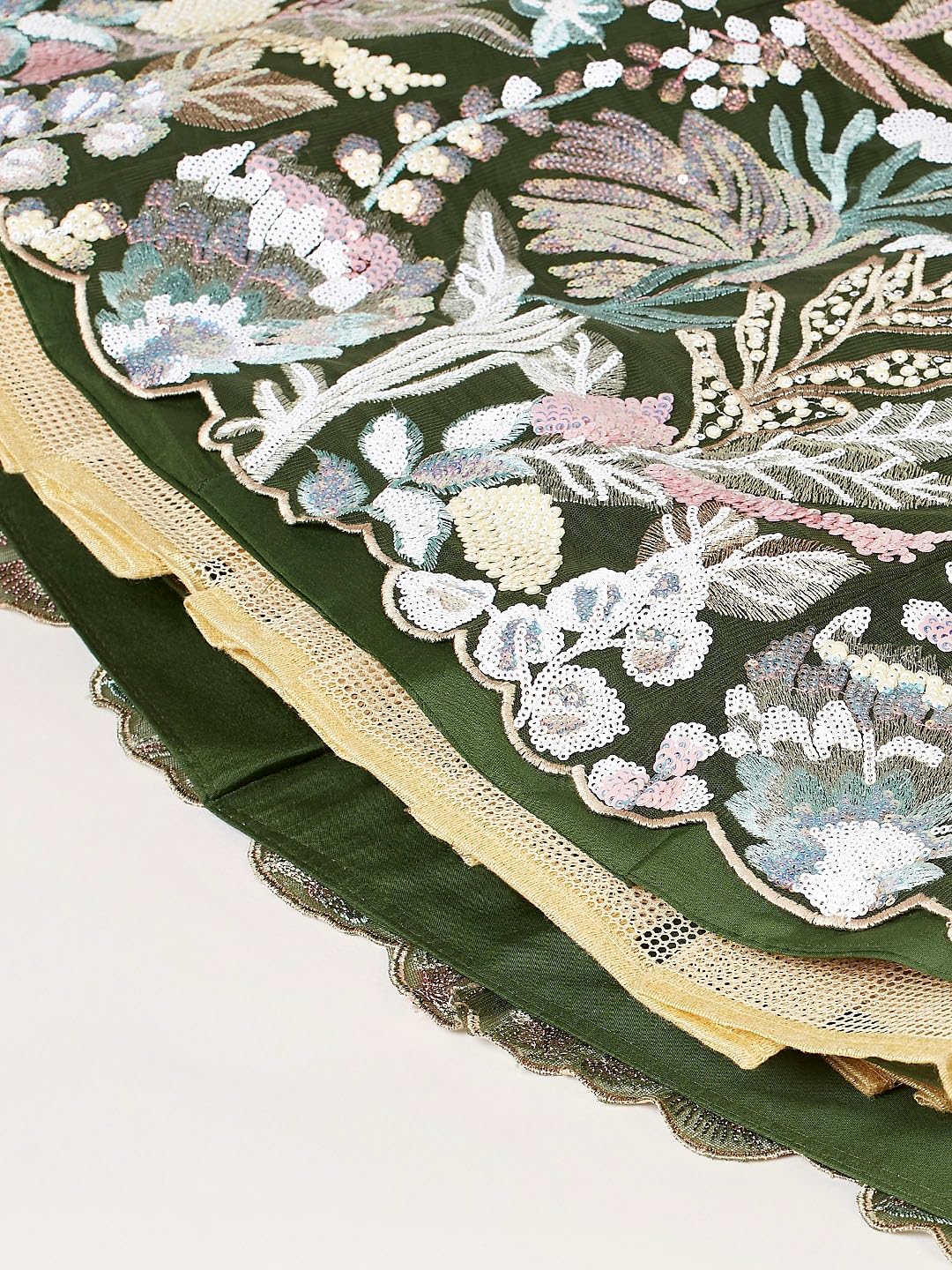 Zeel Clothing Women's Net Sequins Embroidered Soft Net Semi Stitched Lehenga Choli With Dupatta (6032-Green-Wedding-Stylish-Lehenga-Choli-Latest; Free Size)