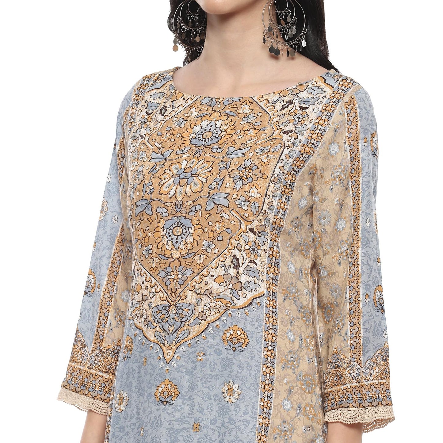 BIBA Regular Women Viscose Printed Kurta (RIBAYATCOLLECTION20148SS24BEG_Beige