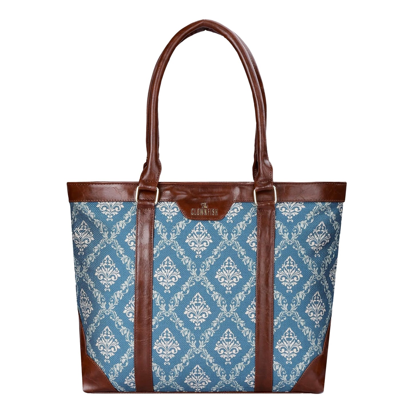 THE CLOWNFISH Miranda Series 15.6 inch Laptop Bag For Women Printed Handicraft Fabric & Faux Leather Office Bag Briefcase Hand Messenger bag Tote Shoulder Bag (Green)