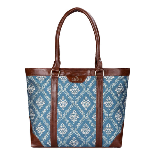 THE CLOWNFISH Miranda Series 15.6 inch Laptop Bag For Women Printed Handicraft Fabric & Faux Leather Office Bag Briefcase Hand Messenger bag Tote Shoulder Bag (Green)