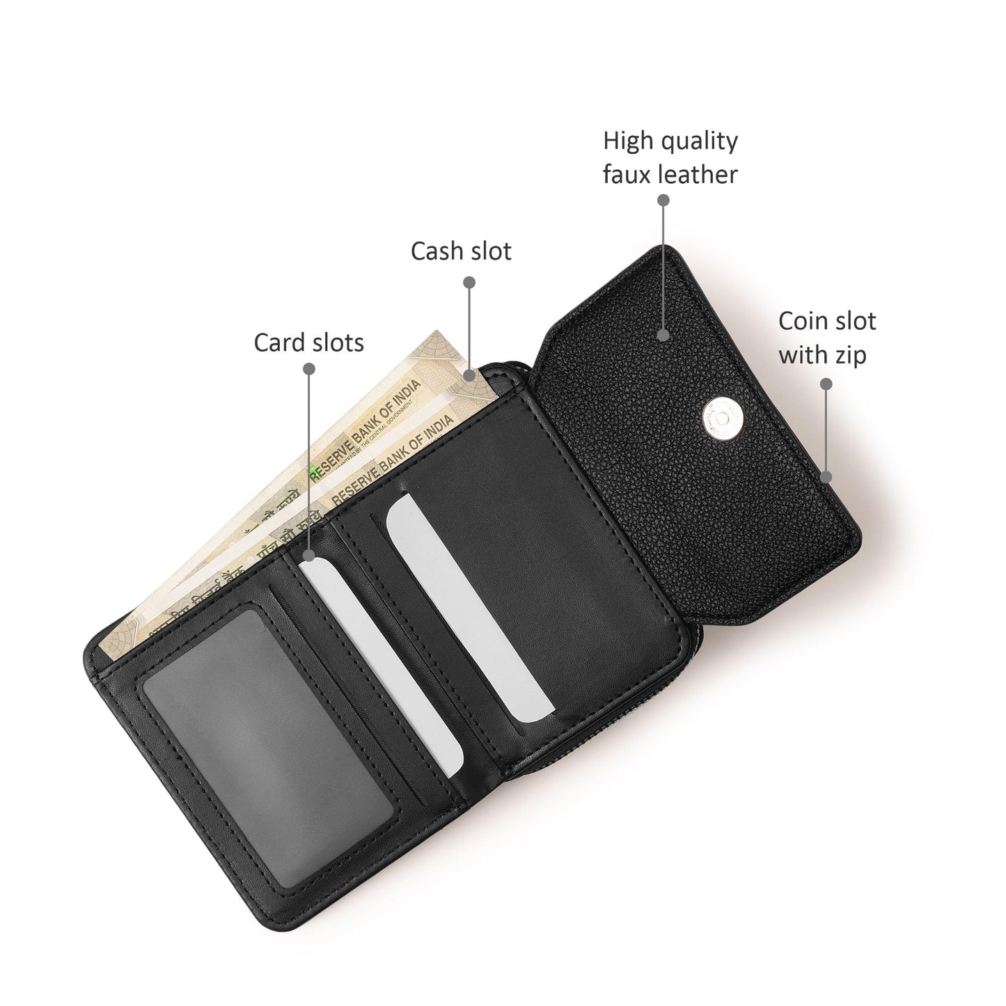 Fastrack Women's Mini Organizer Wallet | Flap Closure, Tri-Fold Design, Zip Coin Pocket, Card & Cash Slots | Compact & Organized | 6 Months Warranty