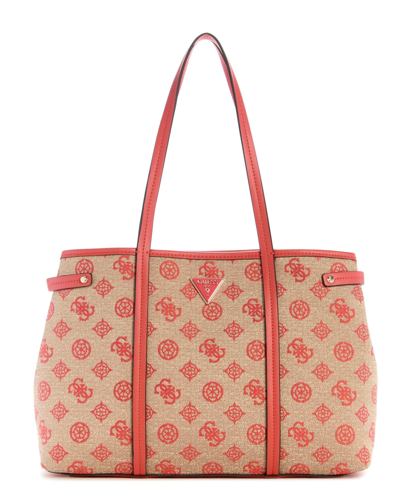 GUESS Coral Red Logo Printed Beyza Girlfriend Tote Bag