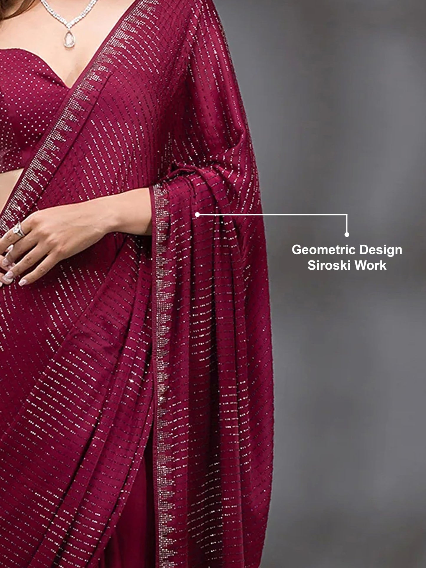 TRENDMALLS Women's Silk Siroski Work Saree with Unstitch Blouse Piece (K1132-Purple)
