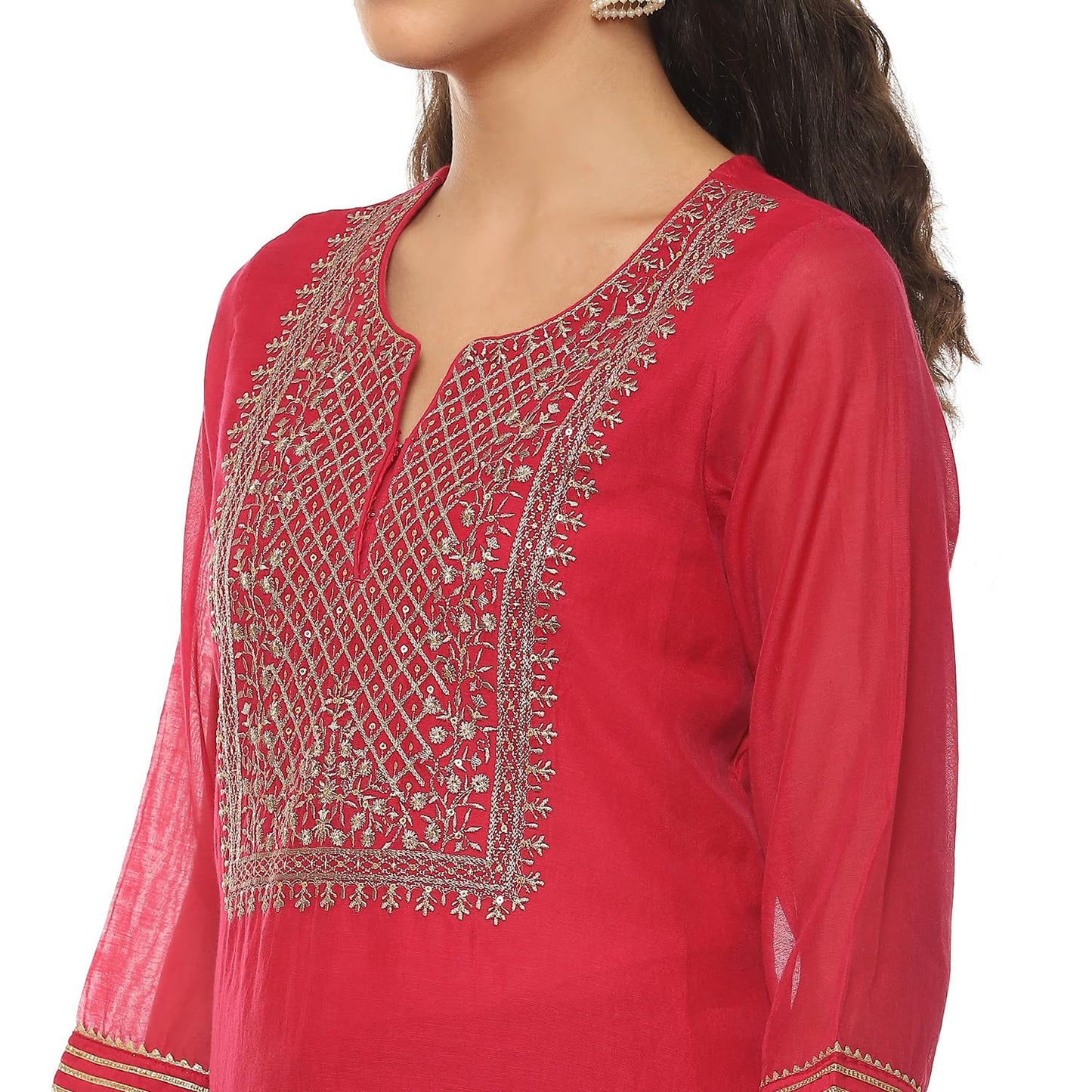 BIBA Women EMBROIDRED Straight SALWAR KURTA DUPATTA(SKDASSORTED8907_FUCHSIA_32)