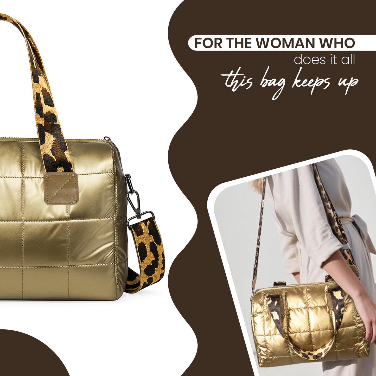 Storite Crossbody Bag, Puffy Purses Top Handle Handbags, Puffer Shoulder Tote Bag for Women - Gold