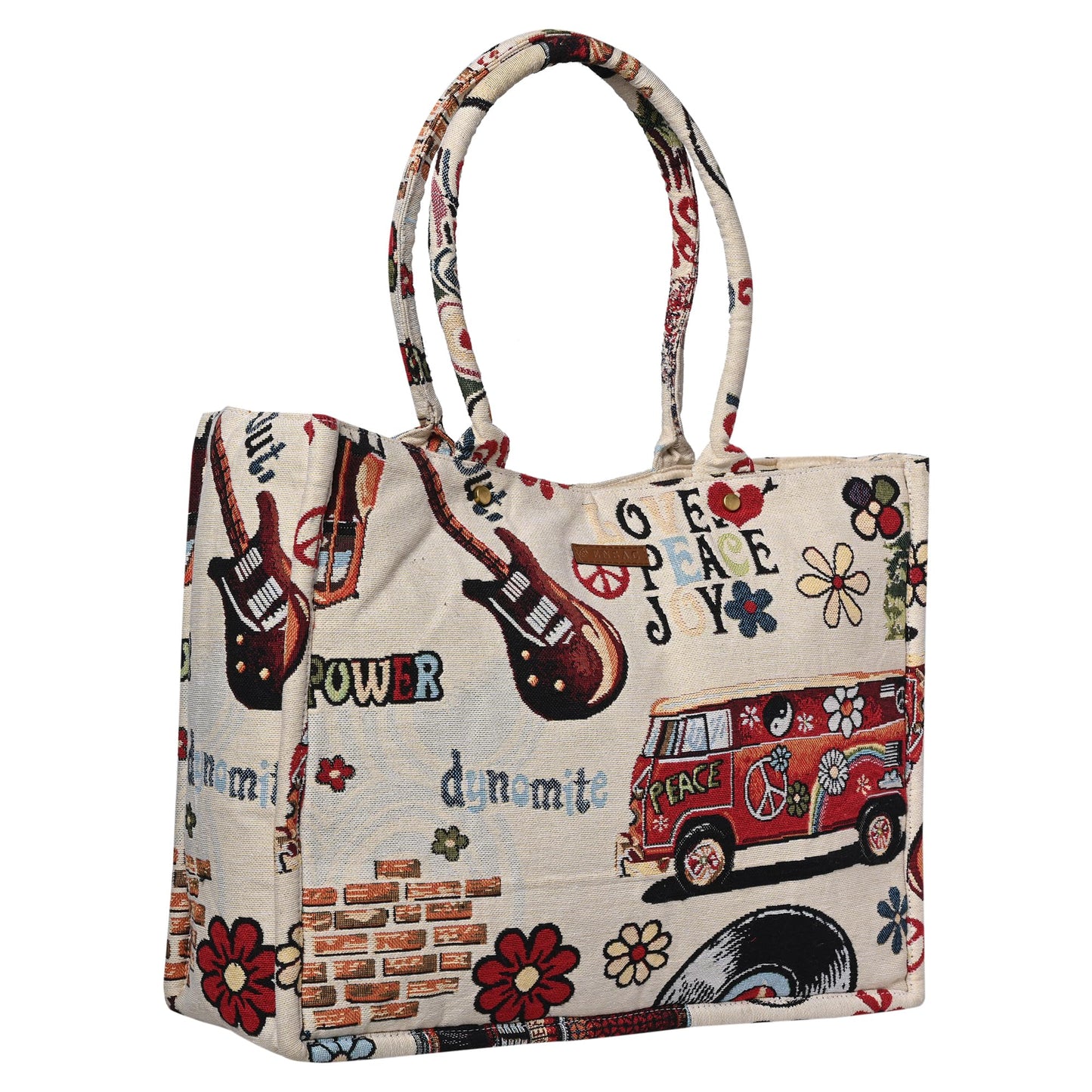 ENSAC Cotton Jacquard Tote Bag for Women, Stylish Handbag for women with Zip Closure | Fit for Office Bag, College, Travel Use | Handcrafted in India