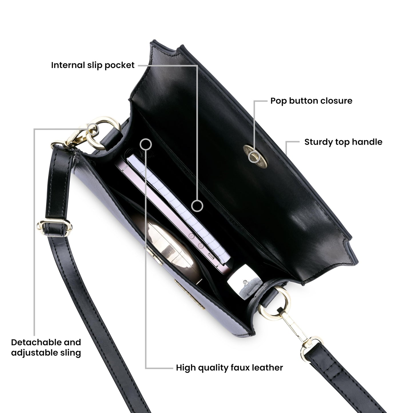 Fastrack Mini Glam Structured Sling | Faux-Leather Women's Handbags | Sling for Casual Carry