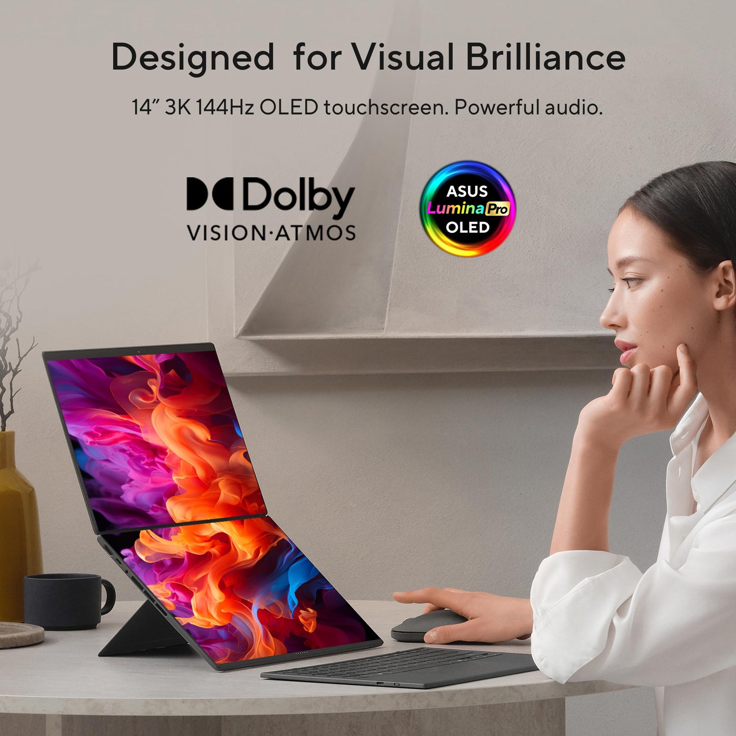 ASUS Zenbook Duo (2026),Smartchoice,Intel Core Ultra 7 (Series 3),32GB RAM,1TB SSD,3K OLED,Touchscreen,14"(35.5 cm),Win 11,M365 Basic(1Y),Office 24,Moher Gray,1.65 Kg, UX8407AA-SN183WS,Copilot+ PC