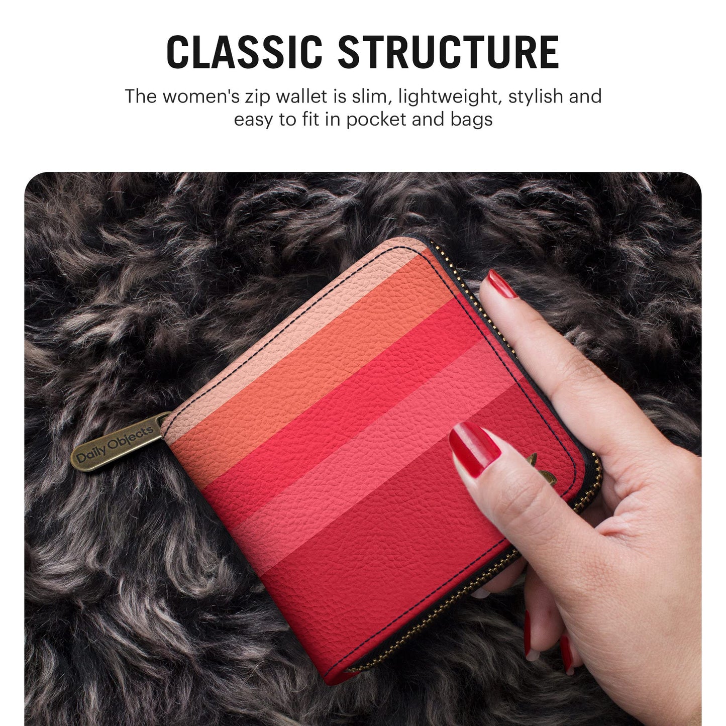 DailyObjects Berry Quin Women's Zip Card and Coin Wallet | Made with Vegan Leather Material | Slim and Easy to Fit in Pocket