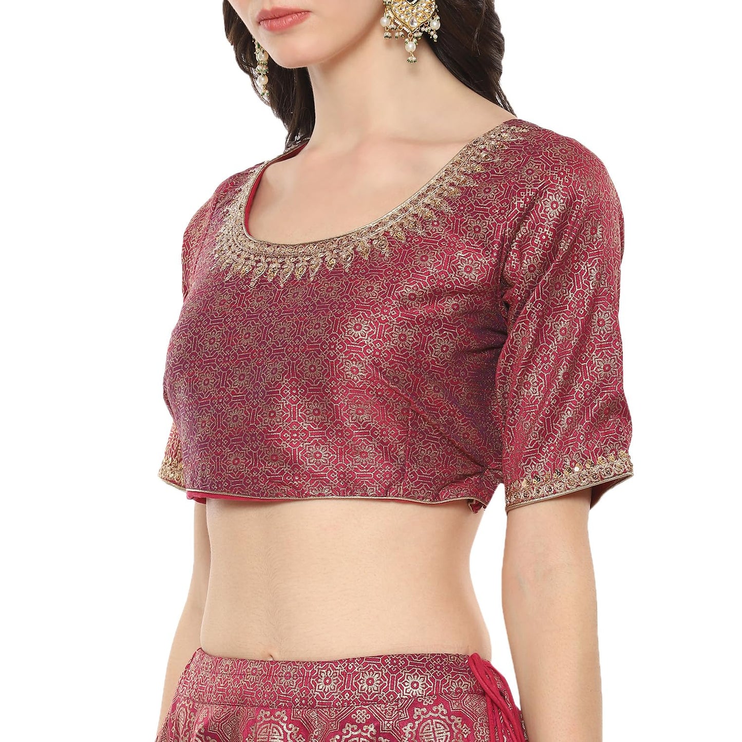 BIBA Womens Cotton Blend Printed Readymade Lehenga Choli Set (Skdassorted8935_Meganta_42)