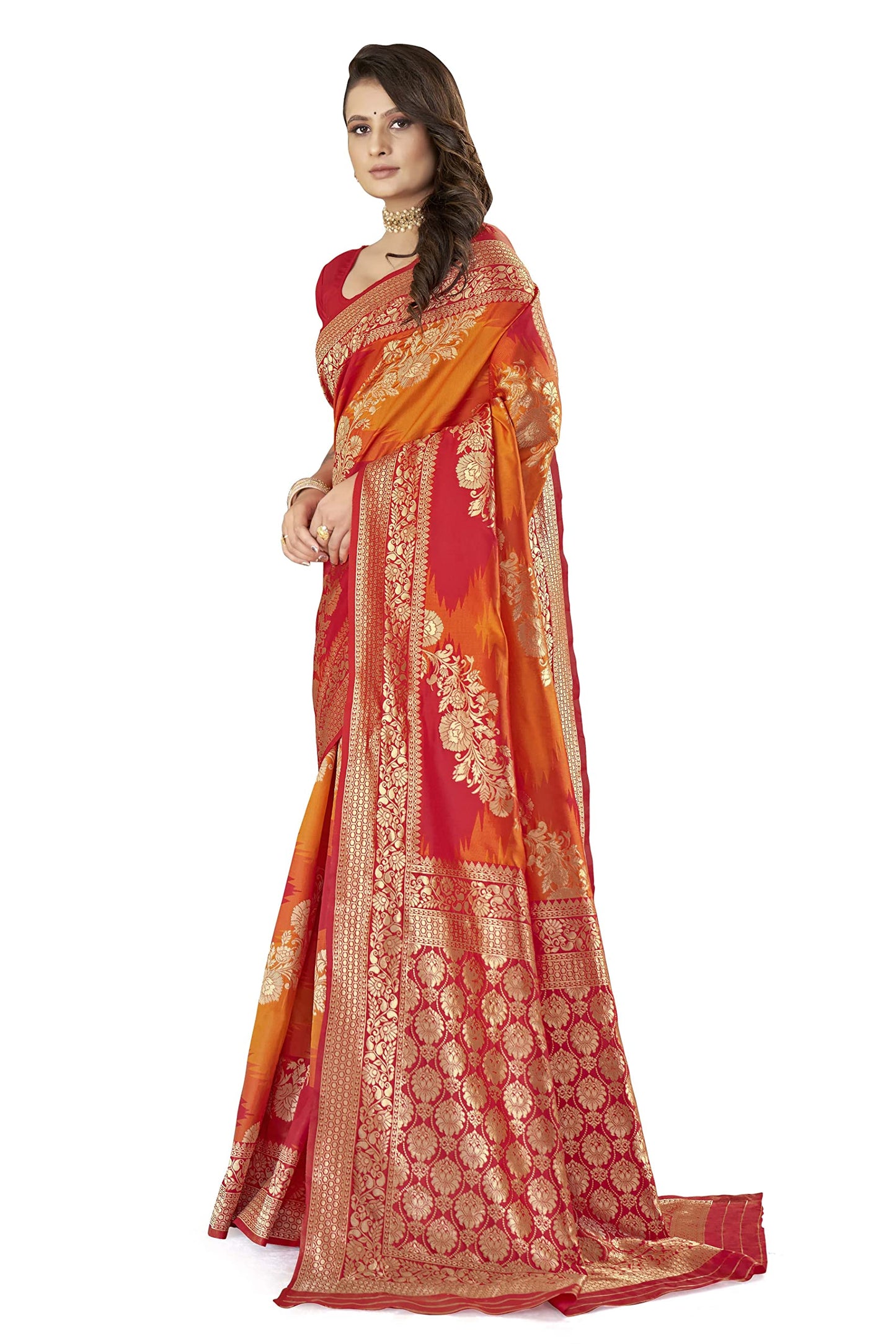 MANOHARI Women's Banarasi Silk Heavy Embroidery Traditional saree with Blouse PieceSaree