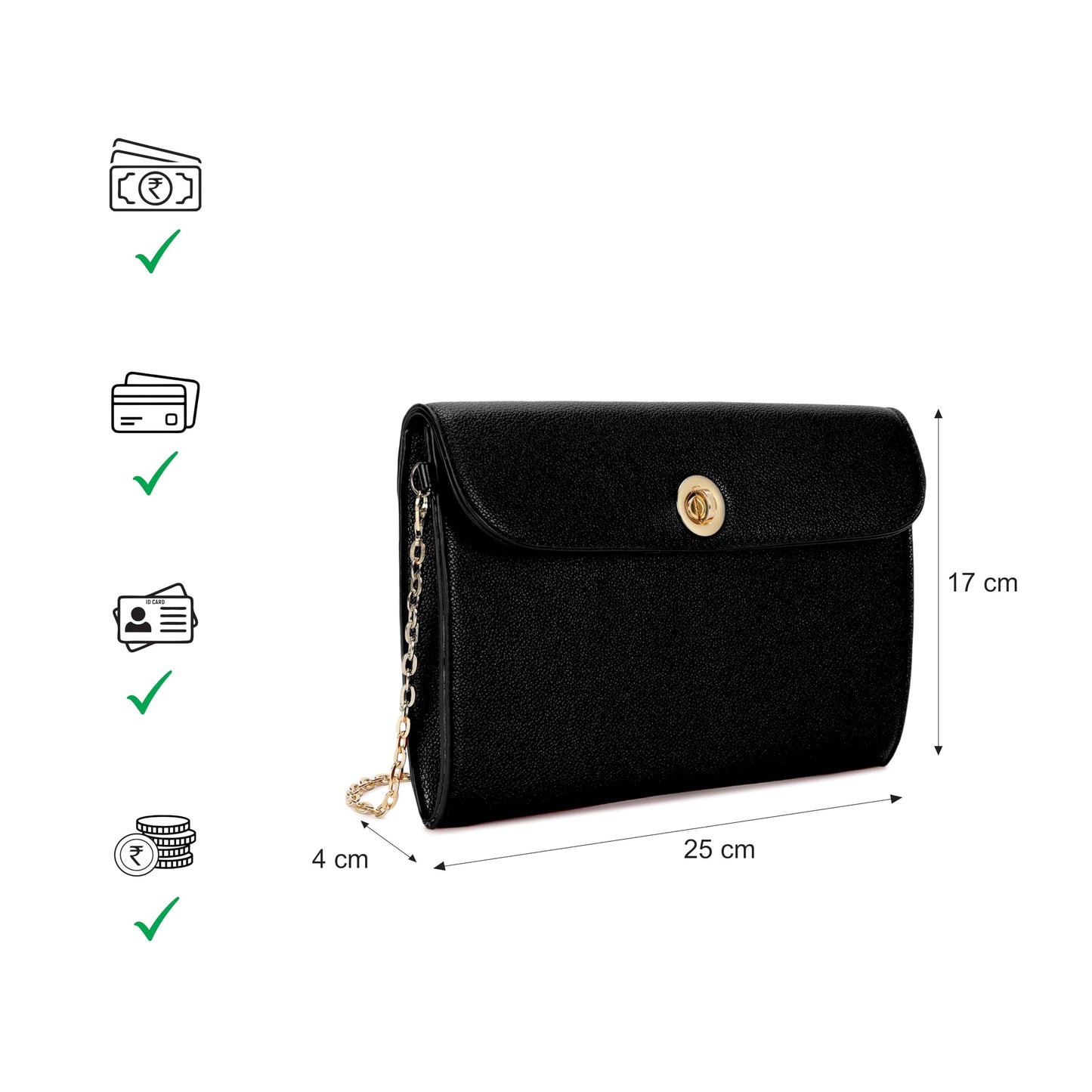 Fastrack Chain Reaction Sling Bag for Women | Medium Size with Flap Closure, Twist Lock and Gold Metal Chain | Stylish Sling Bag for Parties and Casual Outings