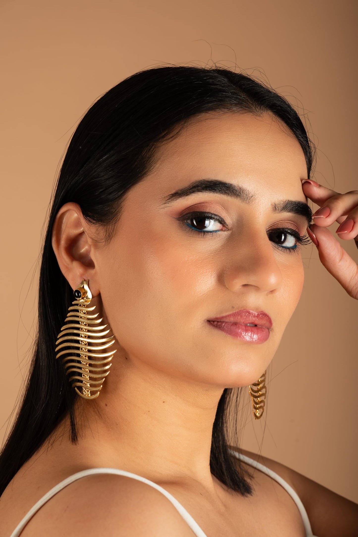 Jiaara Handcrafted Earrings For Women Brass Raw Stone Geometric Ear Rings For Girls