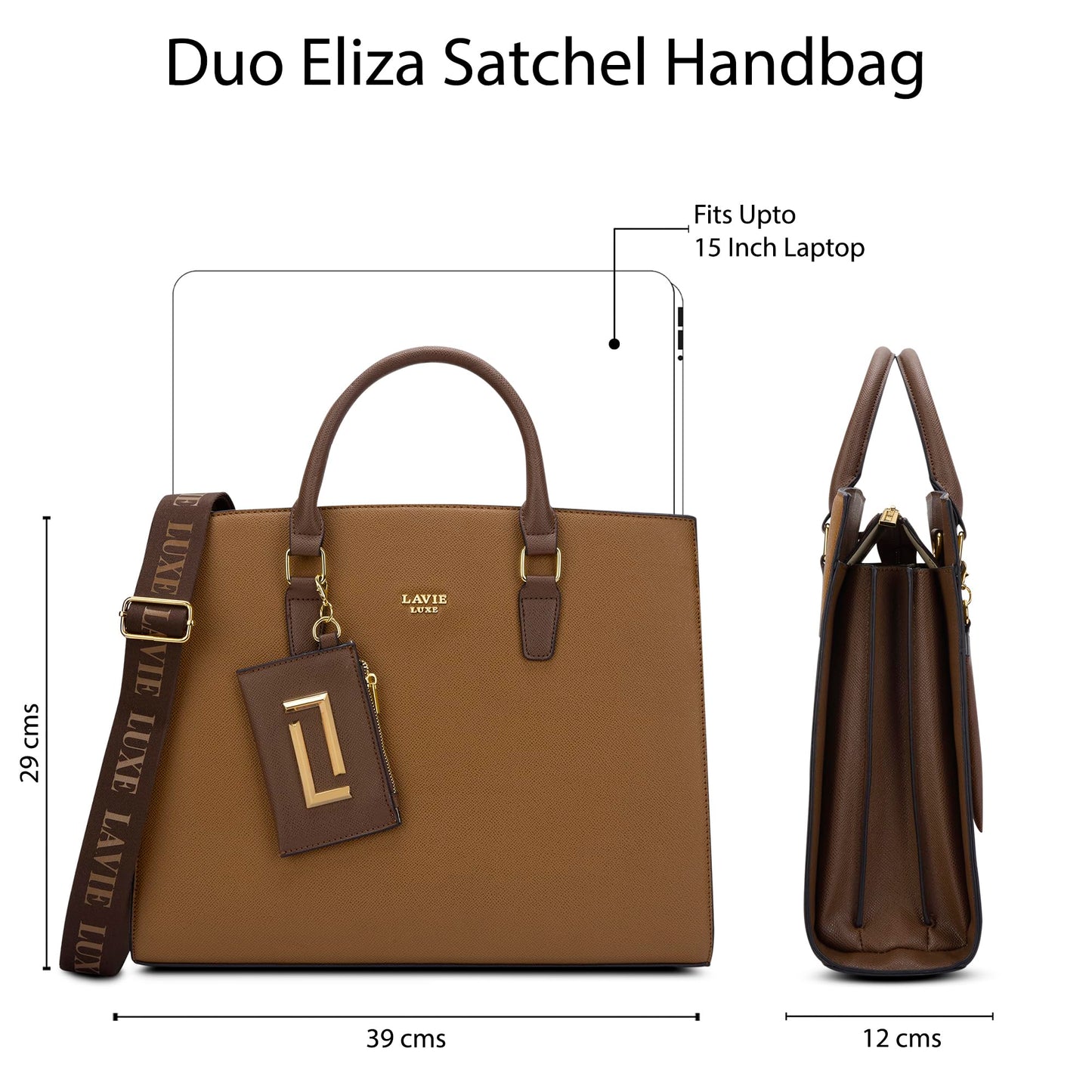 Lavie Luxe Duo Eliza Large Solid Tonal Satchel Laptop Bag for Women | Fits Upto 15 Inch Laptop | Laptop Handbag for Work | Ladies purse | Stylish Shoulder Bag | Ladies Gift