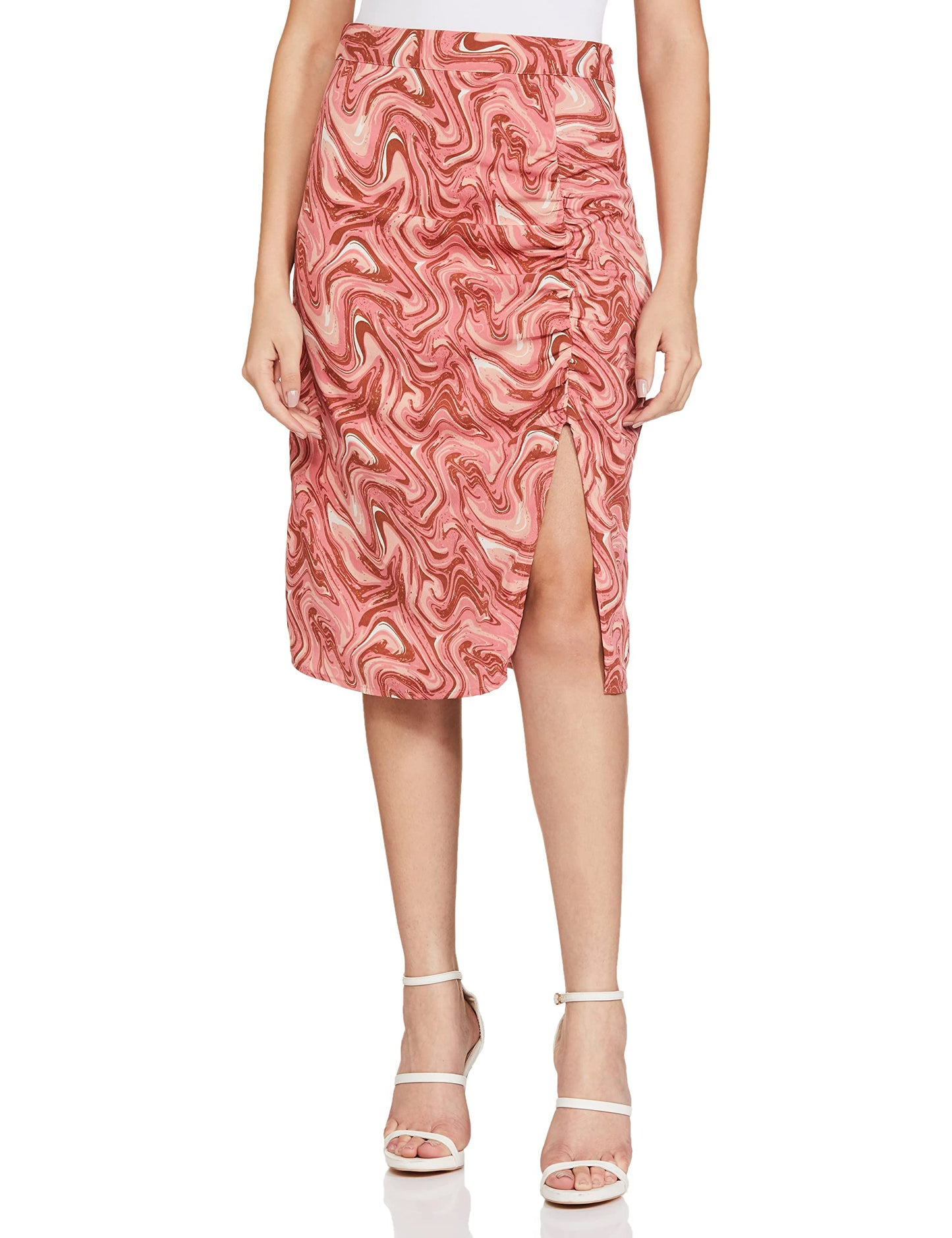 Marie Claire Polyester Women Georgette Western Midi Skirt Peach, Large