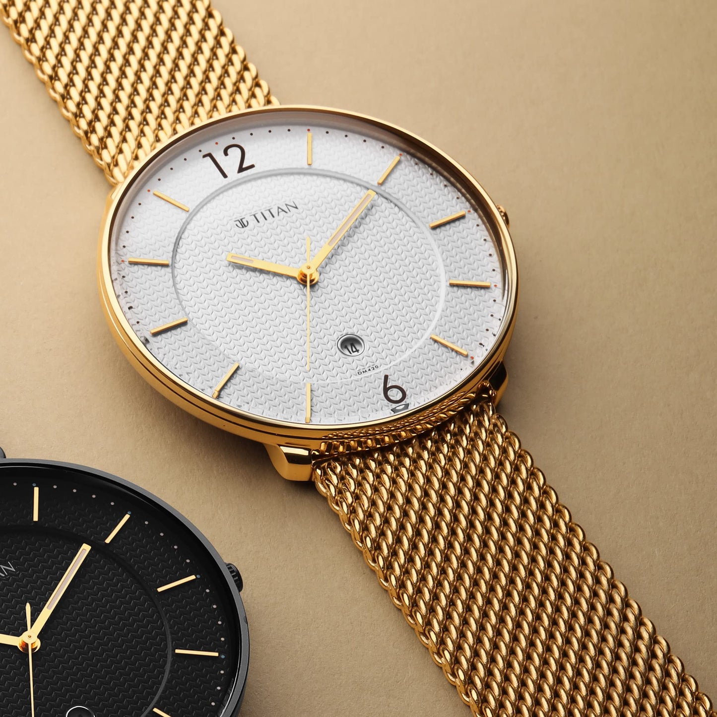 Titan Black and Gold Quartz Analog with Date Silver Dial Stainless Steel Strap Watch for Men-NS1849YM01/NT1849YM01