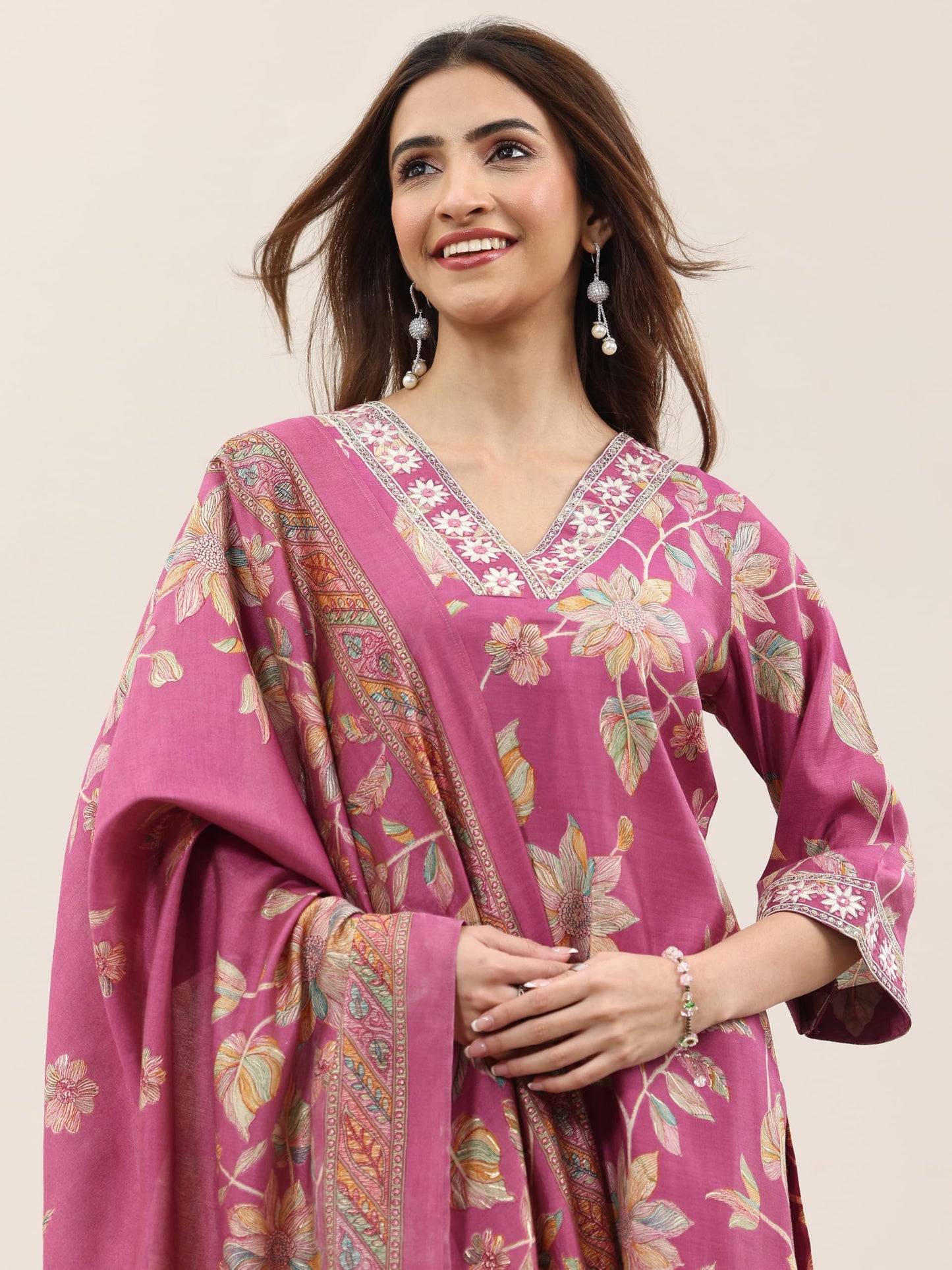 Libas Women's Silk Blend Kurta Set (400339H_Pink