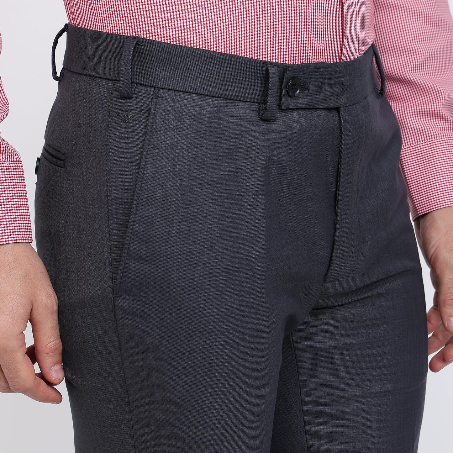 Park Avenue Men Slim Fit Solid Pattern Poly Viscose Blend Flat Front Formal Trouser Dark Blue