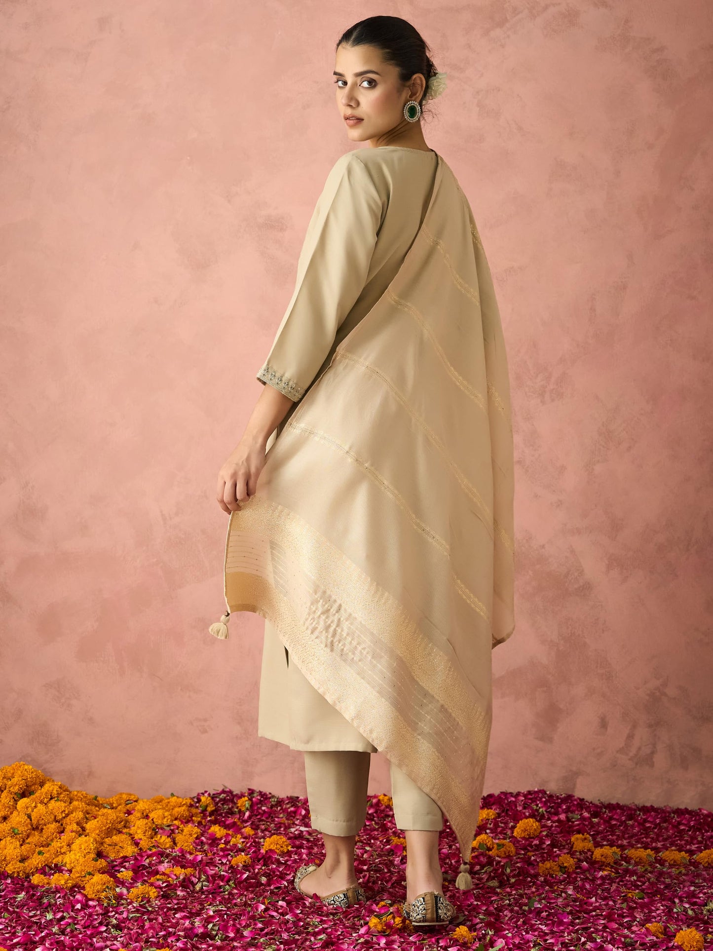 Hritika Cotton Blend Embroidered Kurta with Pants and Dupatta Set | Ethnic Set | Suit Set | Kurta Set | Wedding Suit Set for Women