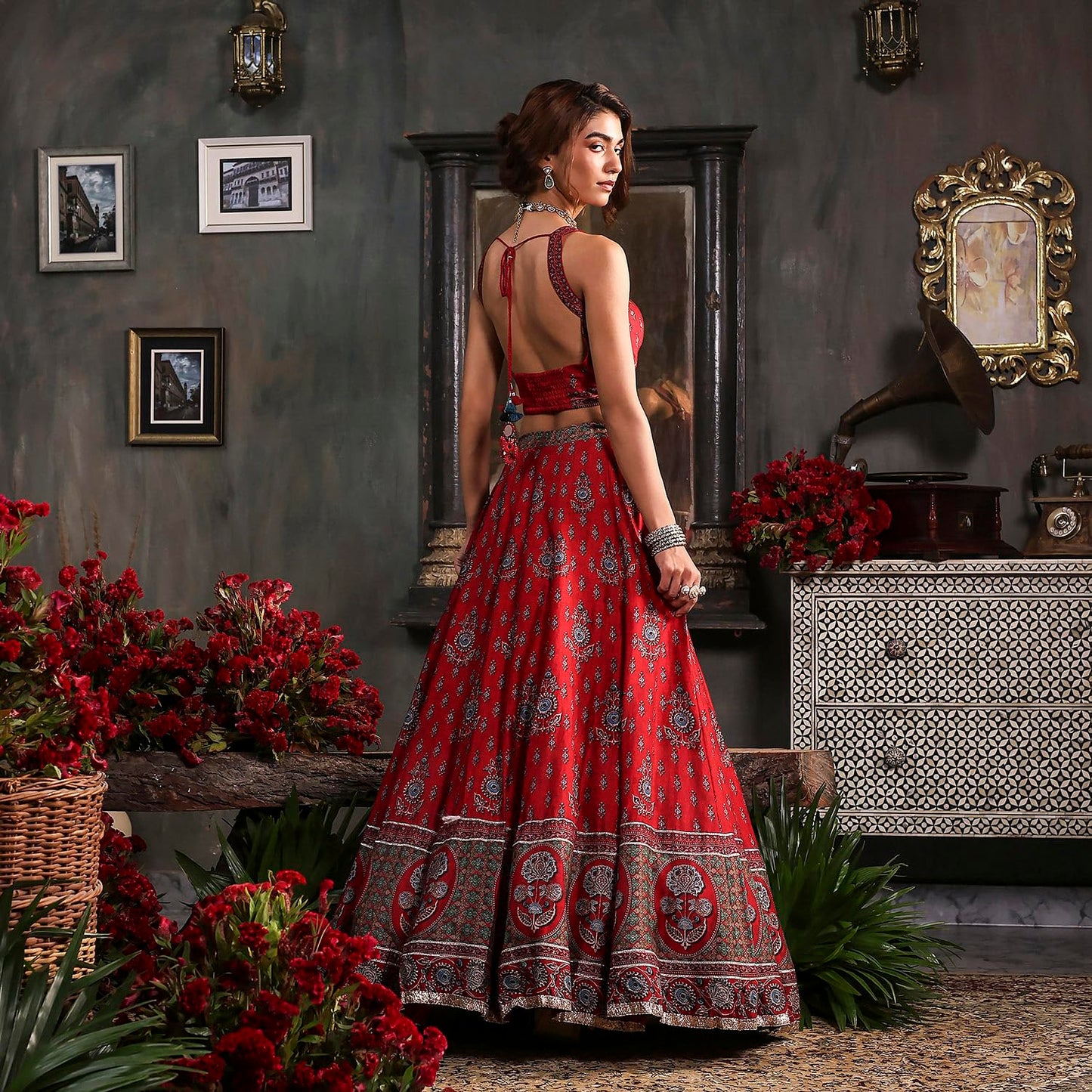 Biba Women's Silk Chanderi Lehenga Set (SKDRSTELE30317AW25RED_Red_32)