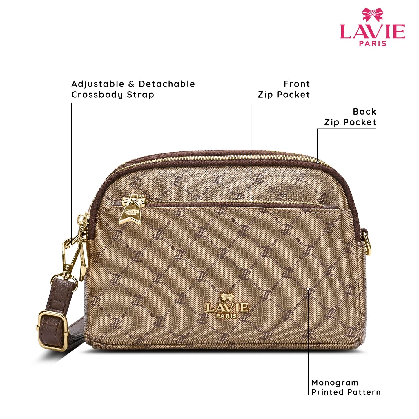 LAVIE PARIS Women's Helen 3 Compartment Crossbody Sling Bag | Ladies Purse Handbag | Gift for Women