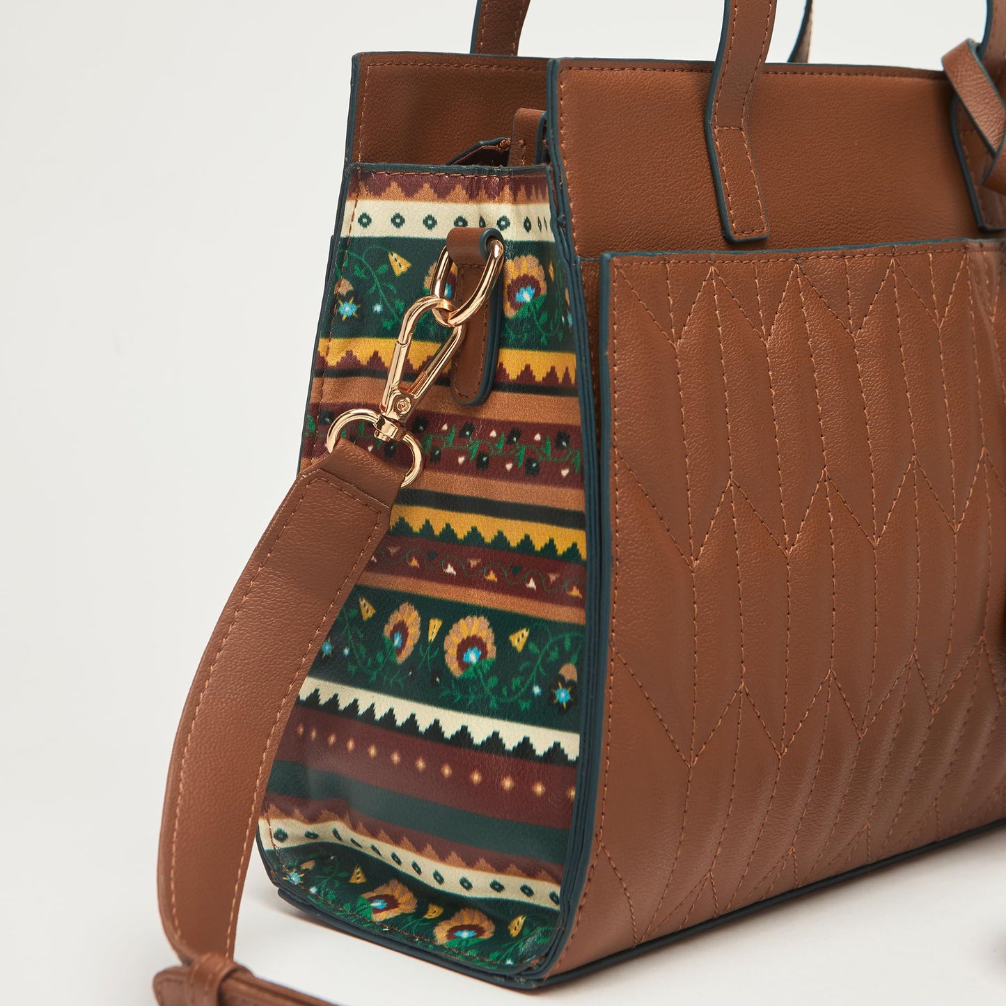 Chumbak Mara Handbag for Women, Tan Floral Print, Digital Nomad Collection, PU Leather Shoulder Bag with Zipper, Stylish and Lightweight Handbag for Travel and Daily Use