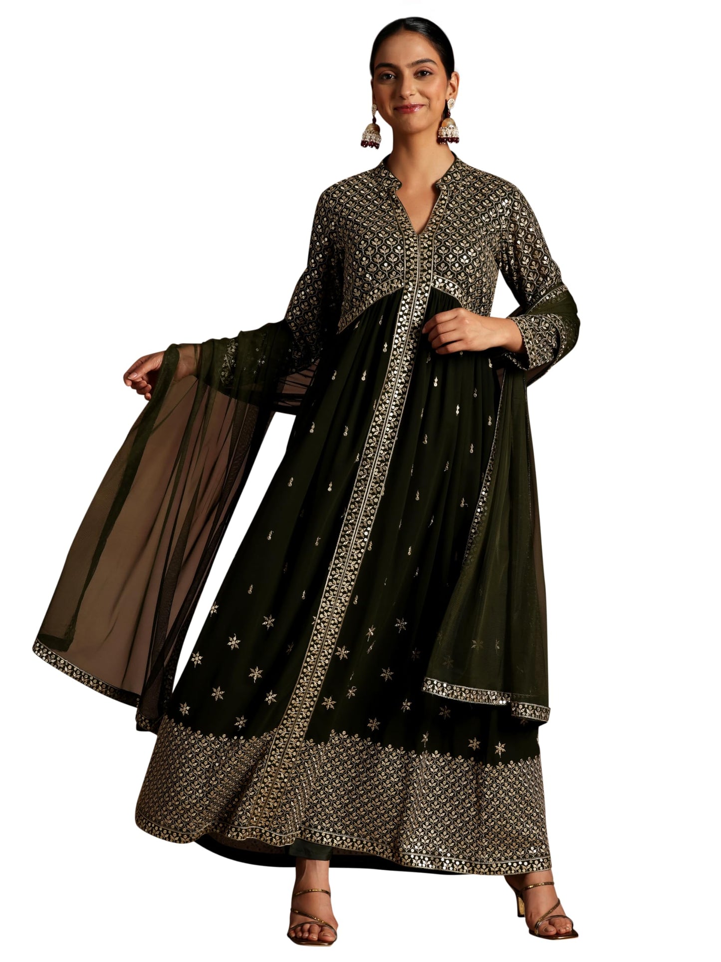 Libas Women's Georgette Kurta Set (35852_Olive