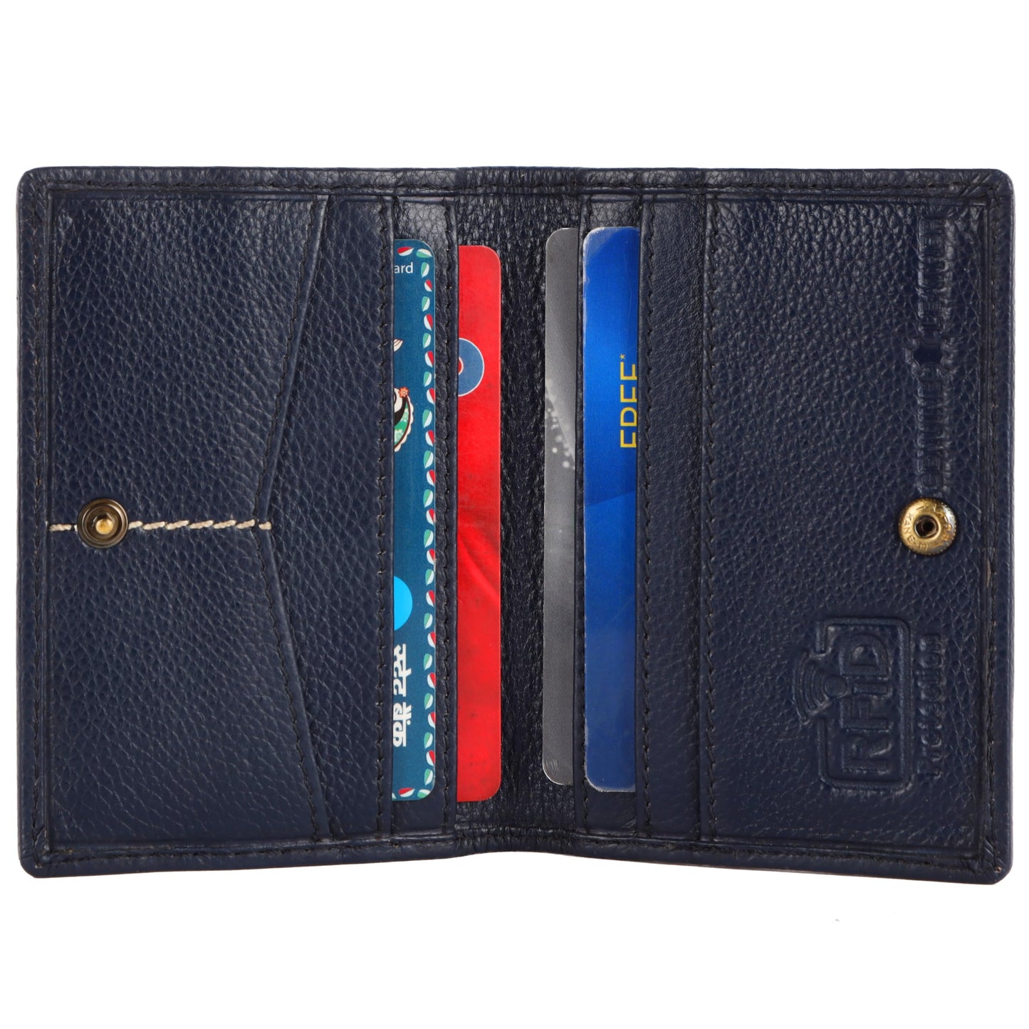 HAMMONDS FLYCATCHER Genuine Leather Card Holder for Men, Credit Card Holder, Slim Bi-Fold RFID Protected Credit Card Wallet for Men with 6 Card Slots, Metal Snap Button - Blue