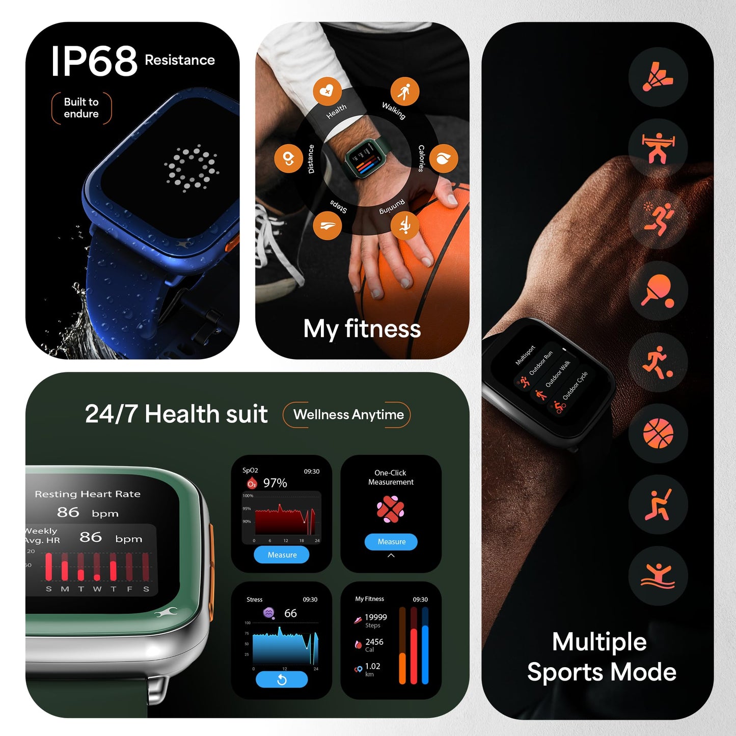 Fastrack Navstar 1.85" AMOLED Square Display Smart Watch with GPS, Offline Voice Command, AI Enabled, 100+ Sports Mode, BT Calling, IP68 Water Resistant Upto 5 Days Battery Life -Midnigt Blue