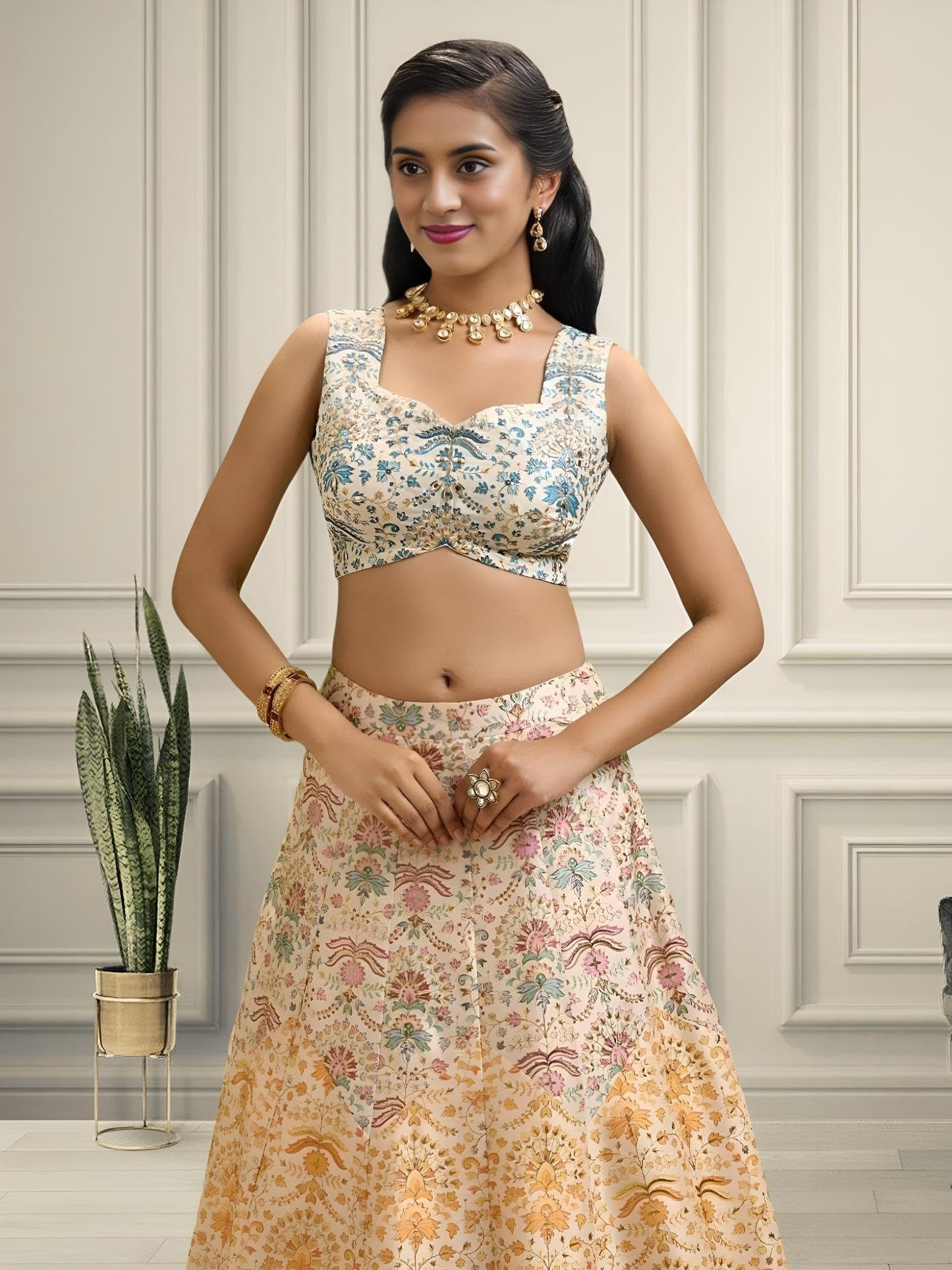 Zeel Clothing Women's Zari and Digital Print Work Art Silk Lehenga Choli with Dupatta (5073-Multi-Womens-Lehenga-Choli-New; Free Size)